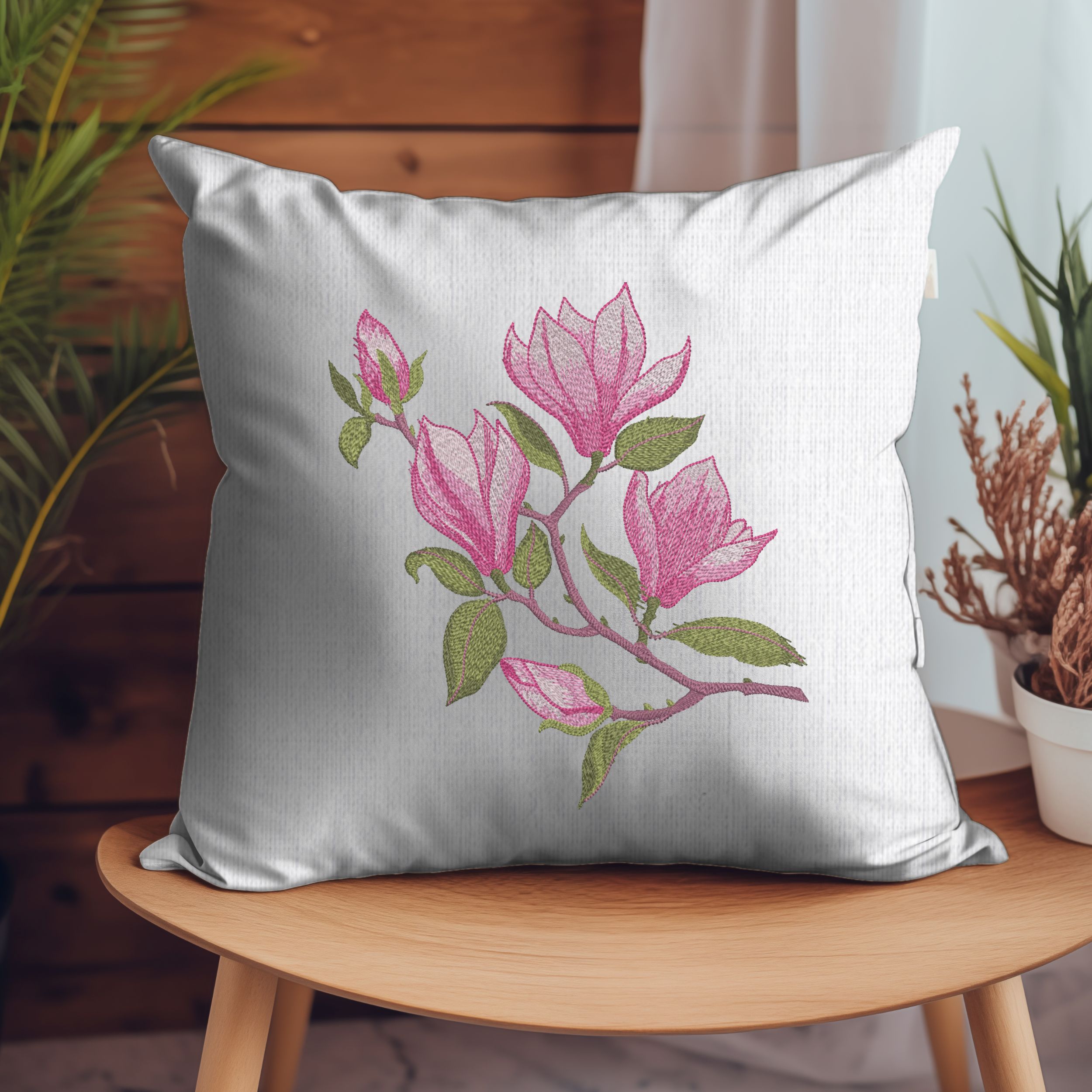 Spring Pink Magnolia Flowers Branch-6