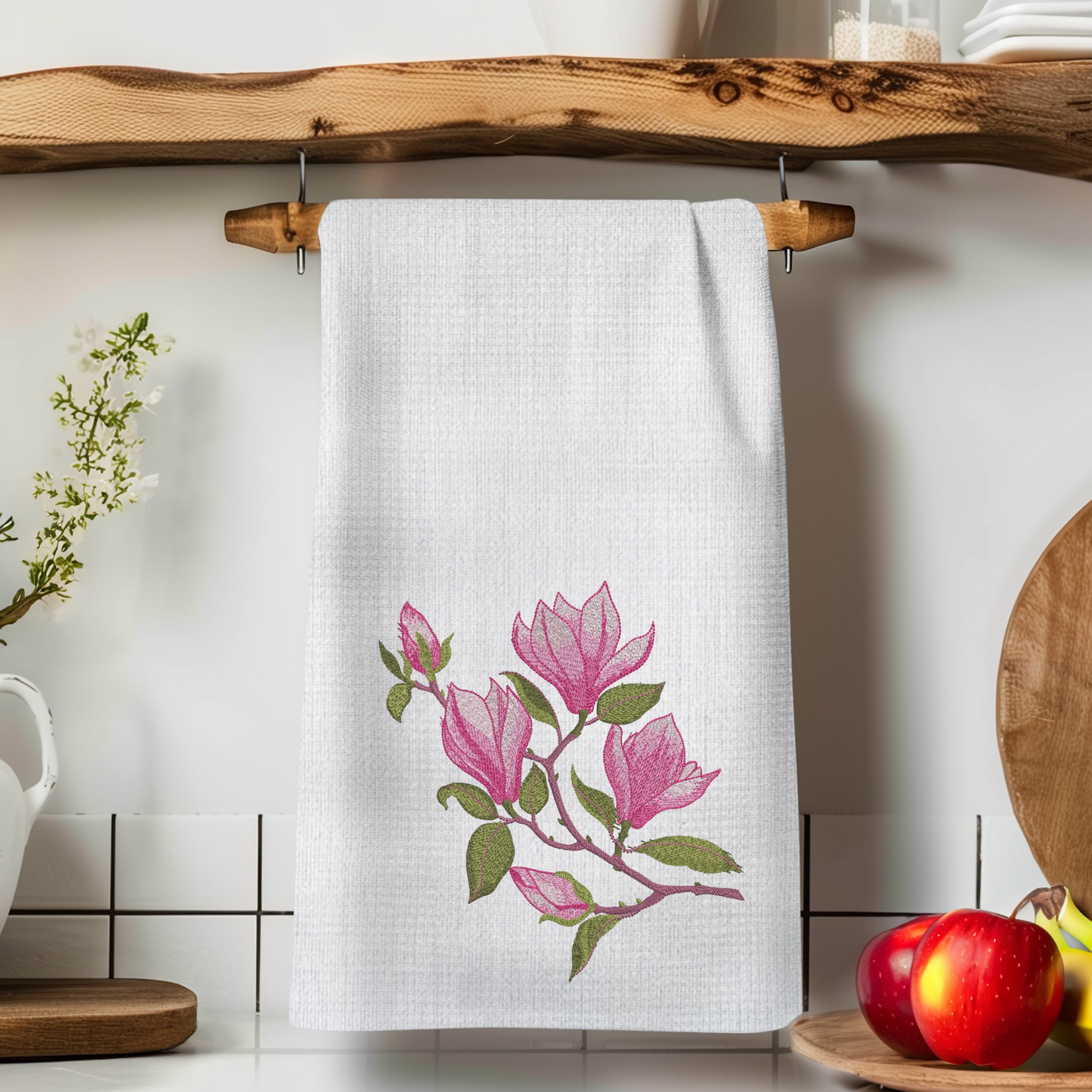 Spring Pink Magnolia Flowers Branch-9