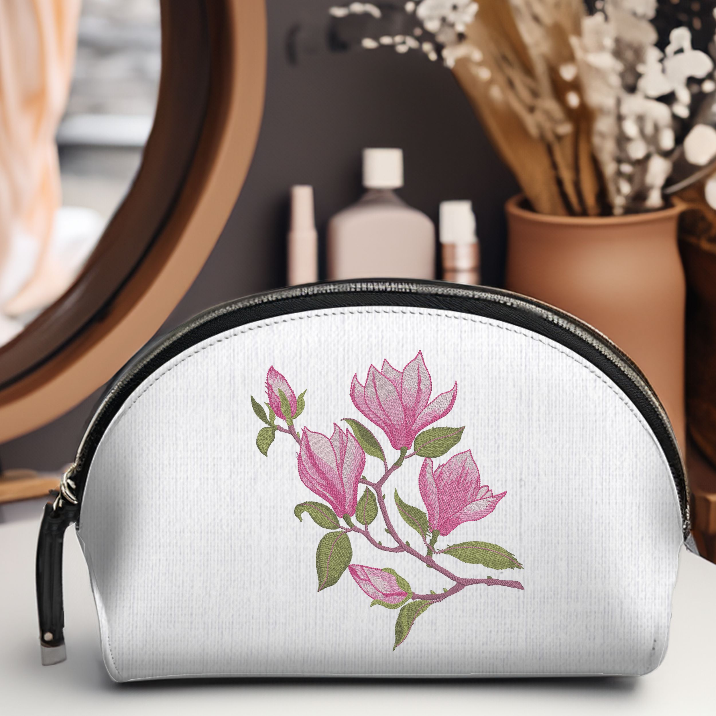 Spring Pink Magnolia Flowers Branch-10