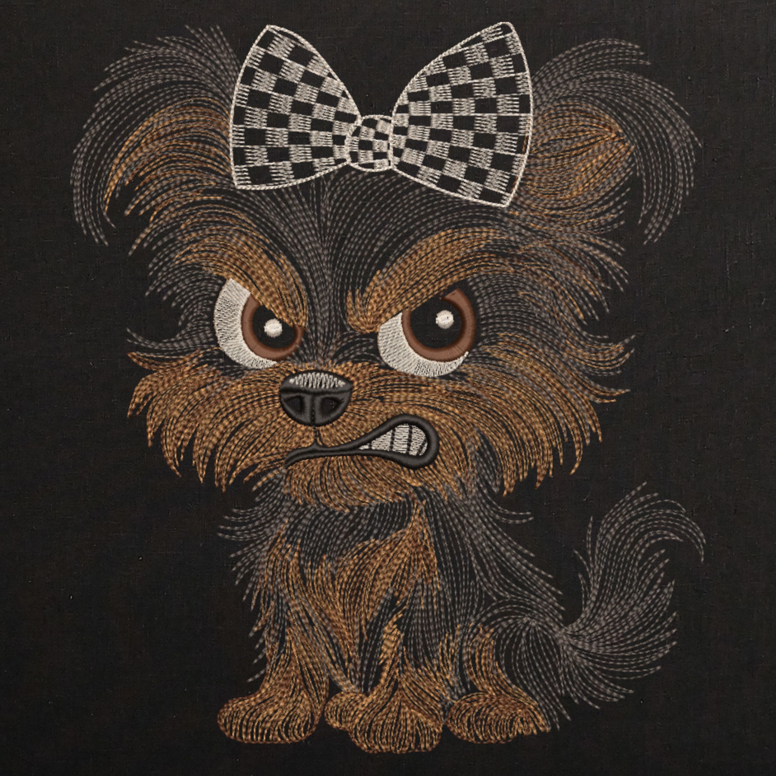 Funny Grumpy Cartoon Yorkie Dog with Big Eyes and Bow-3