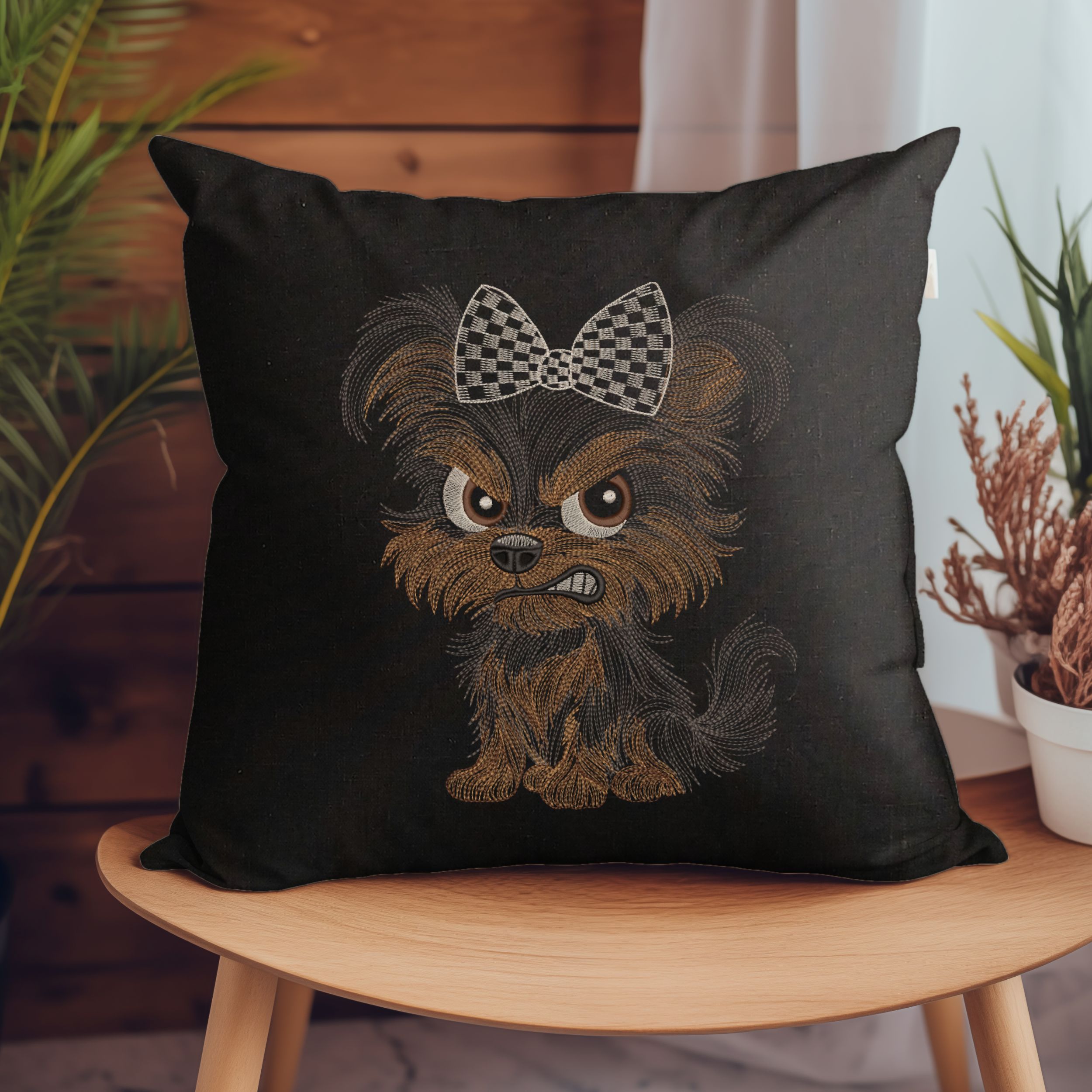 Funny Grumpy Cartoon Yorkie Dog with Big Eyes and Bow-5