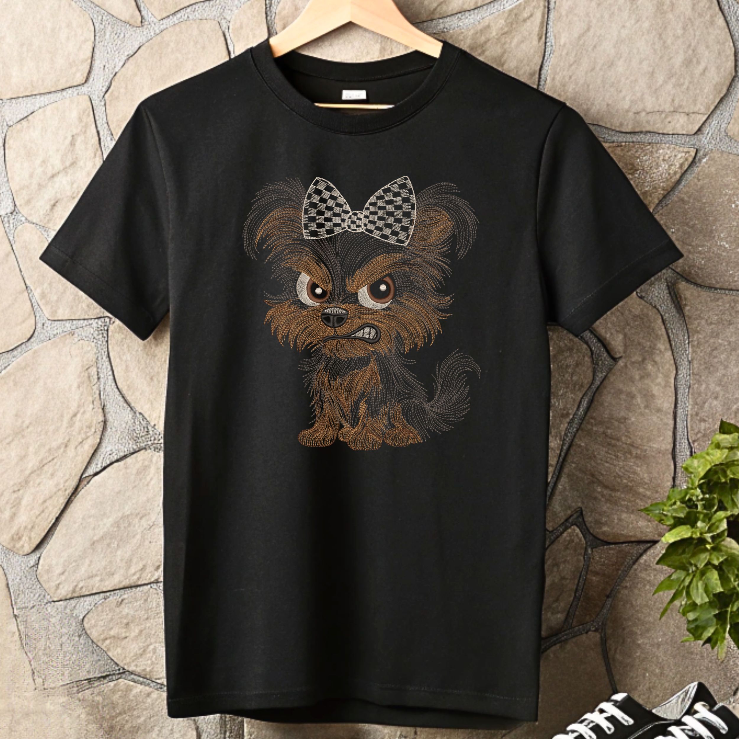 Funny Grumpy Cartoon Yorkie Dog with Big Eyes and Bow-6