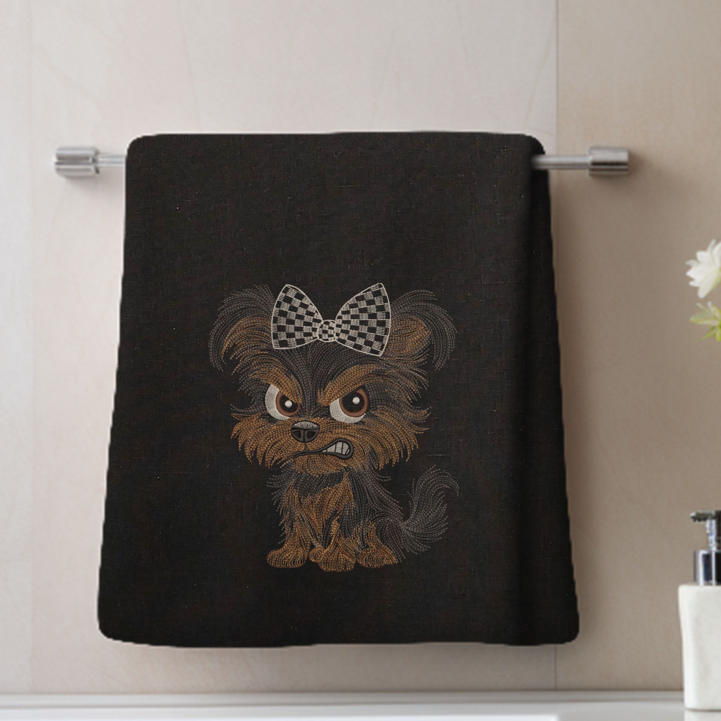 Funny Grumpy Cartoon Yorkie Dog with Big Eyes and Bow-7