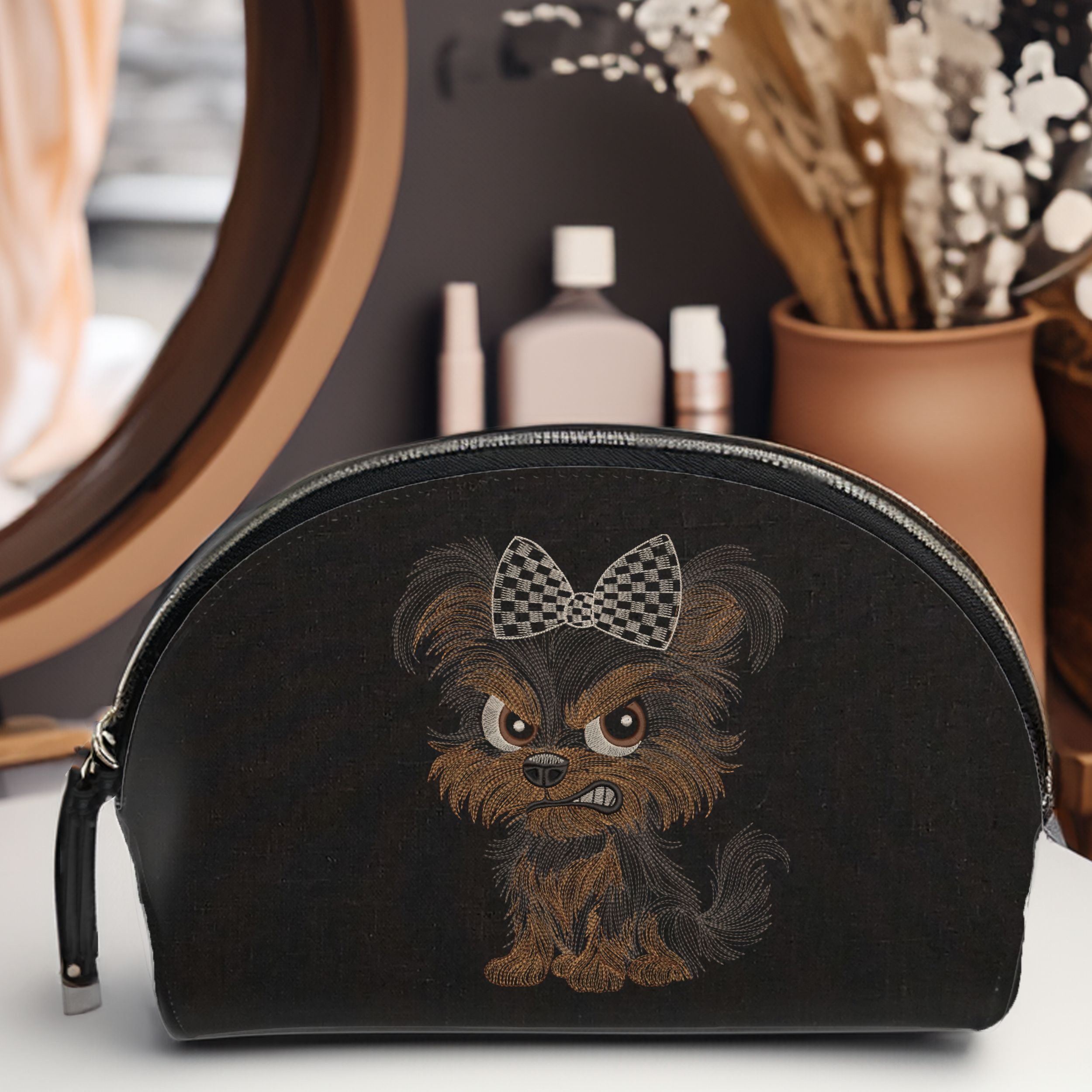 Funny Grumpy Cartoon Yorkie Dog with Big Eyes and Bow-8