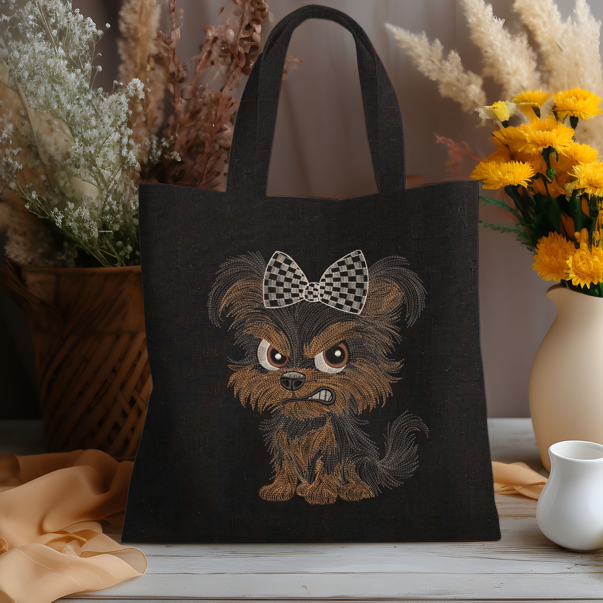 Funny Grumpy Cartoon Yorkie Dog with Big Eyes and Bow-9