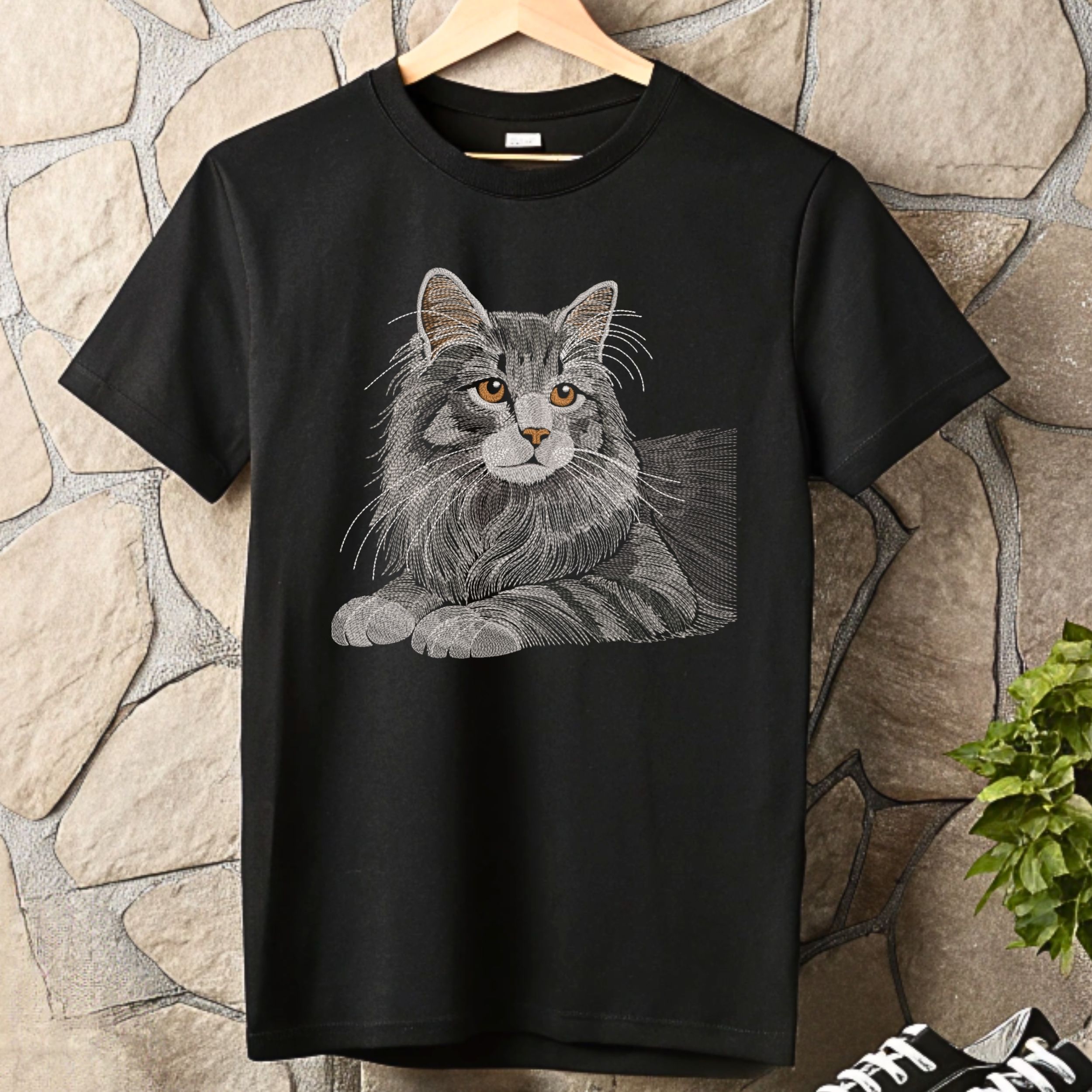 Realistic Long-Haired Fluffy Cat Portrait in Monochrome-6