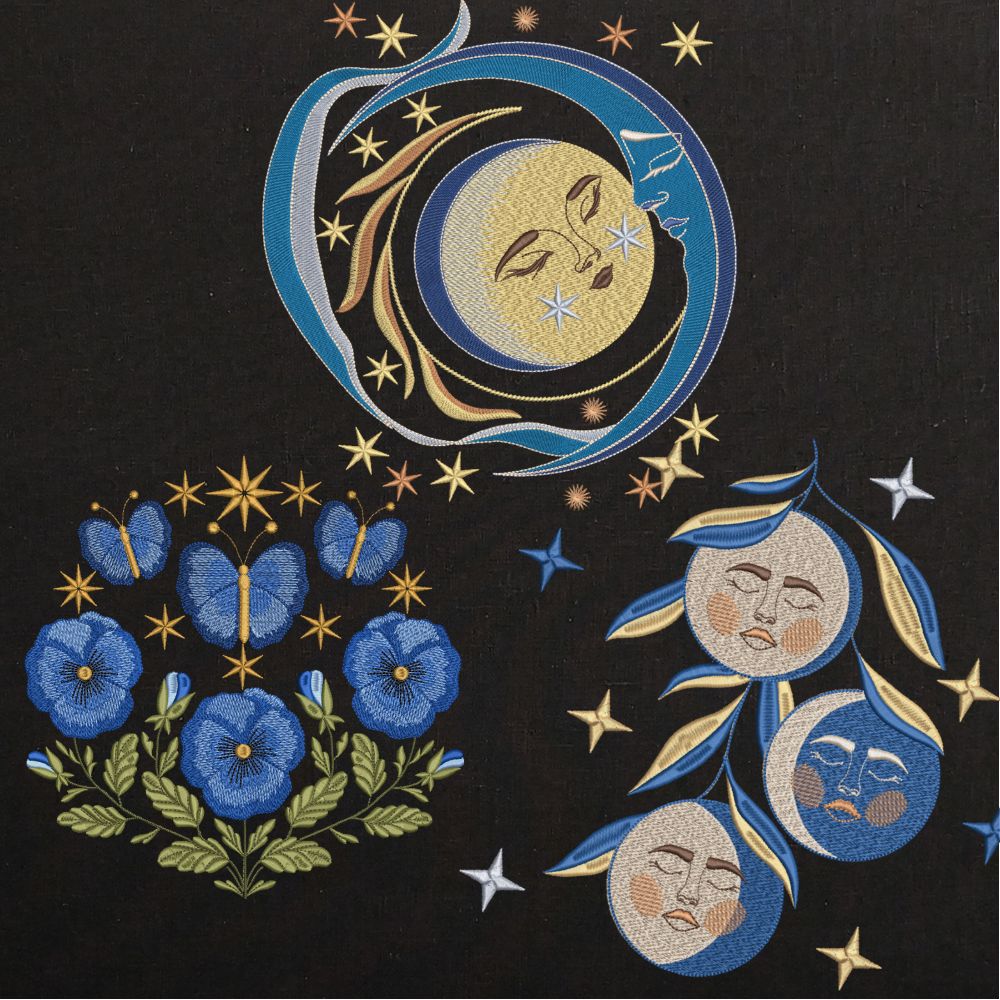 Celestial Moon Phases, Blue Floral Butterflies-3