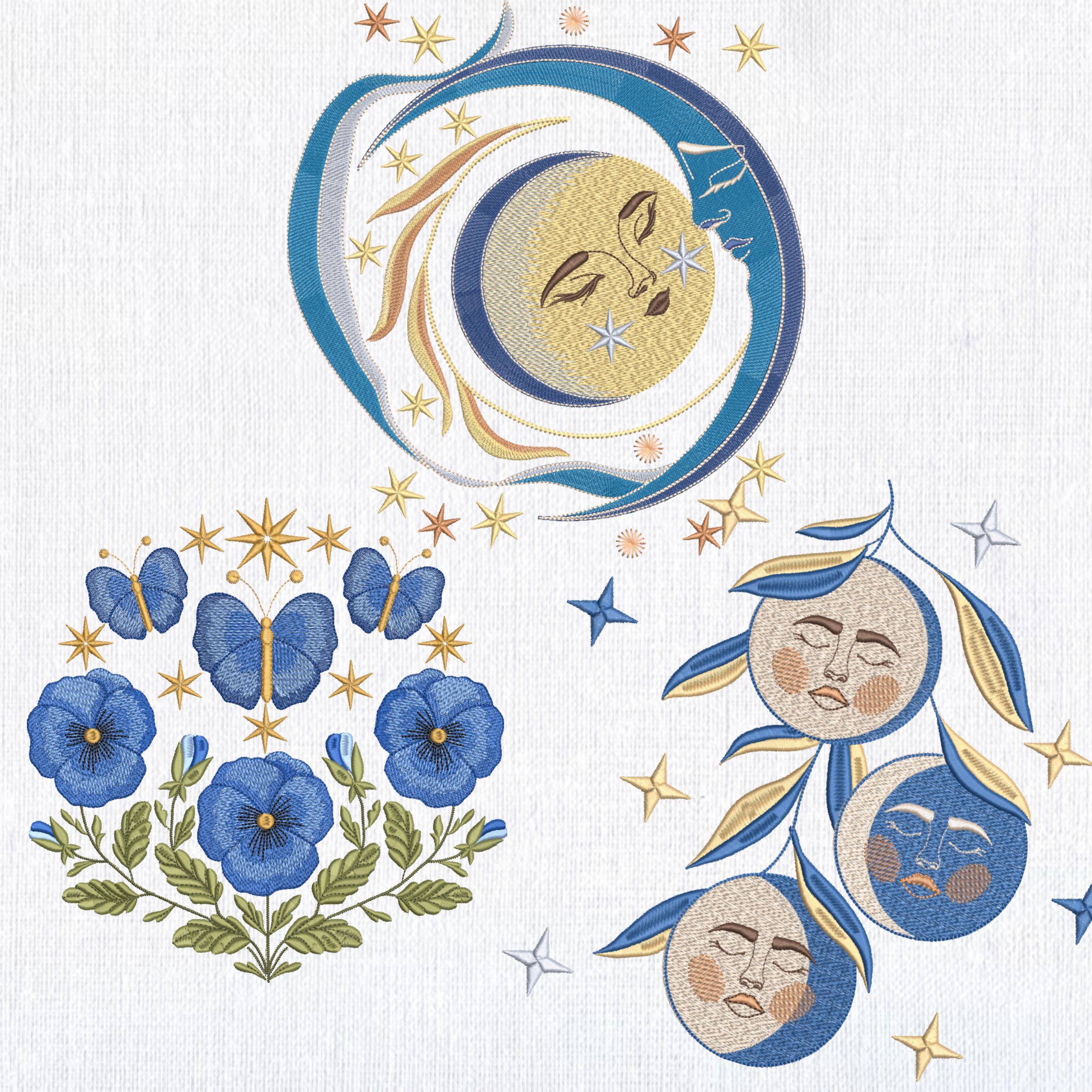 Celestial Moon Phases, Blue Floral Butterflies-4