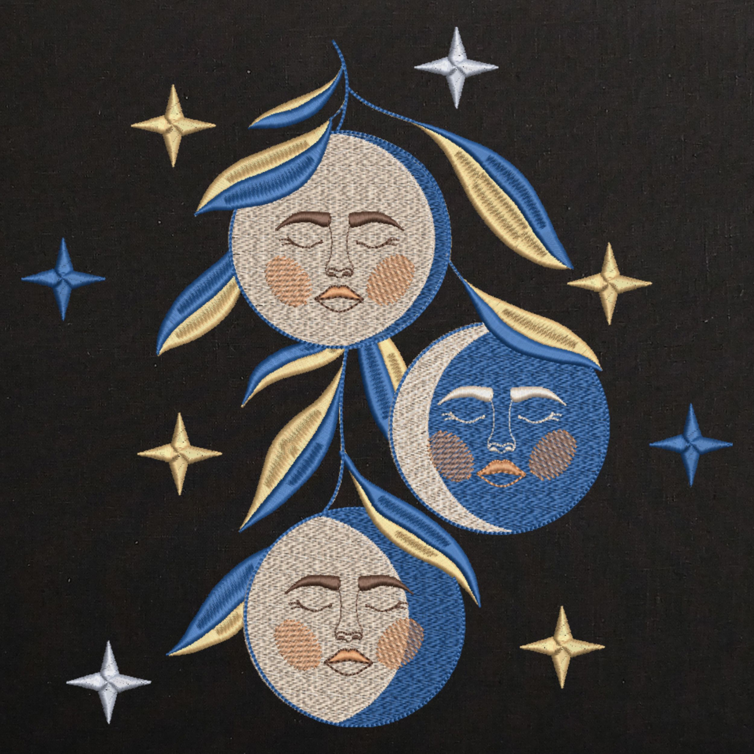 Mystical Celestial Moon Faces Stars and Leaves-3