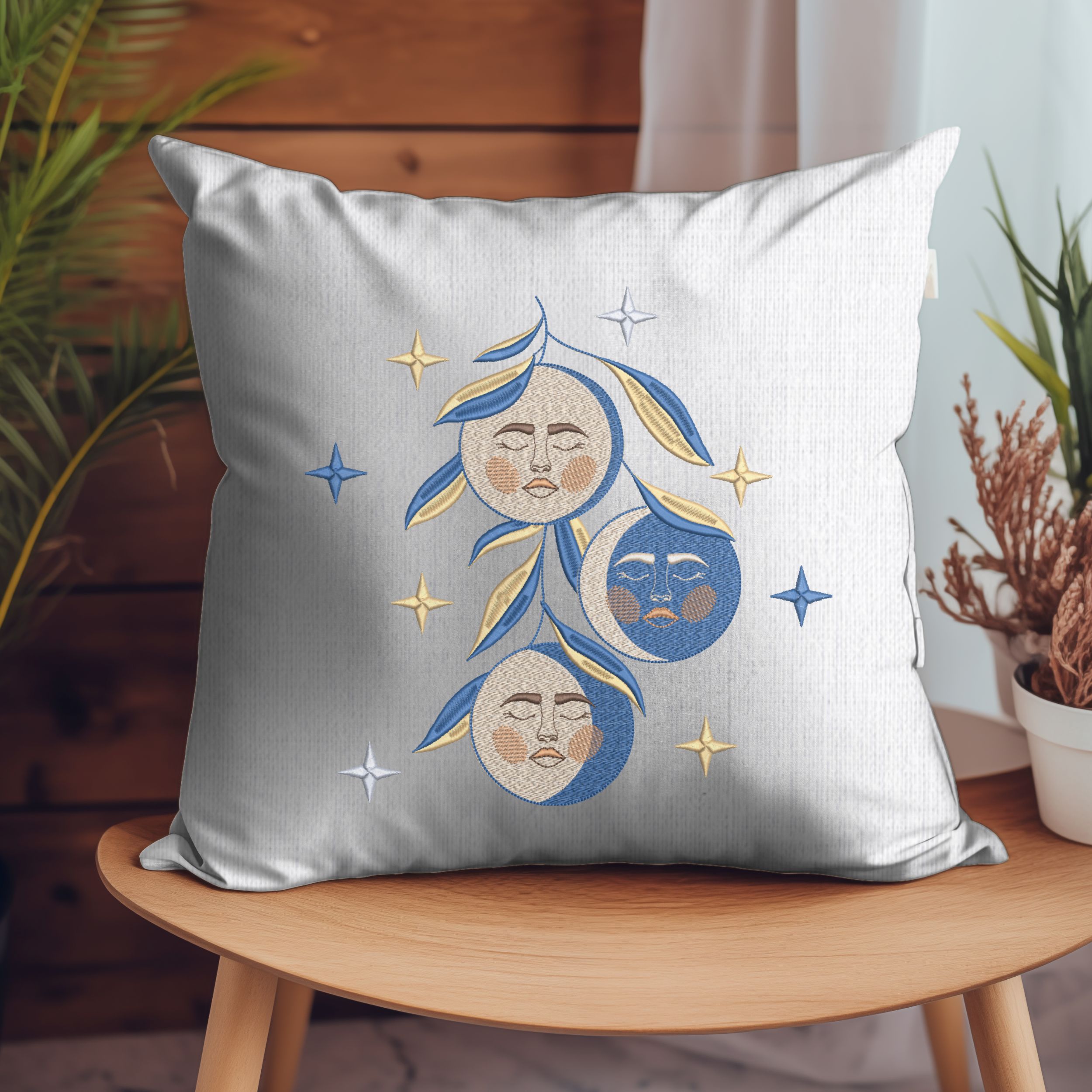Mystical Celestial Moon Faces Stars and Leaves-6