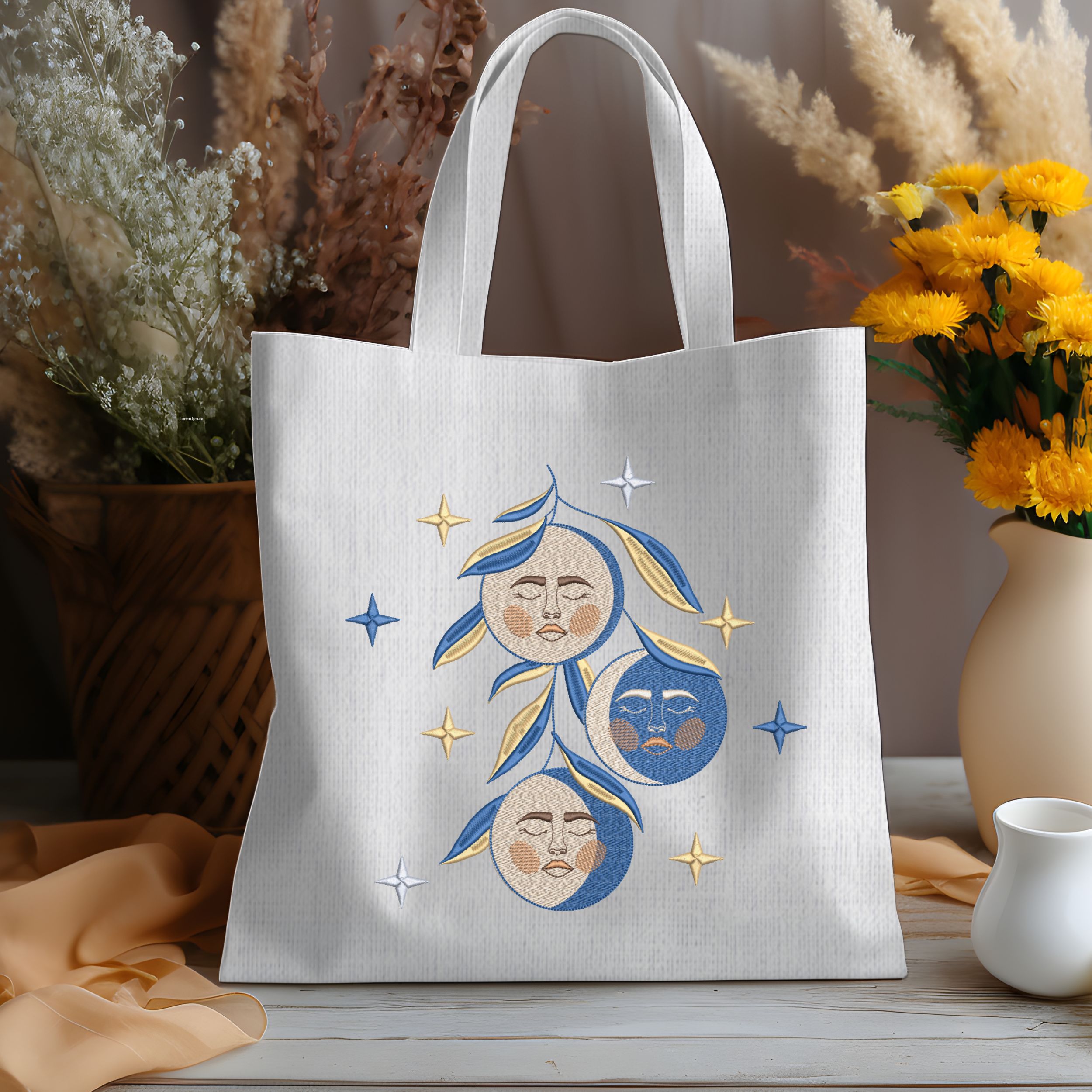 Mystical Celestial Moon Faces Stars and Leaves-8