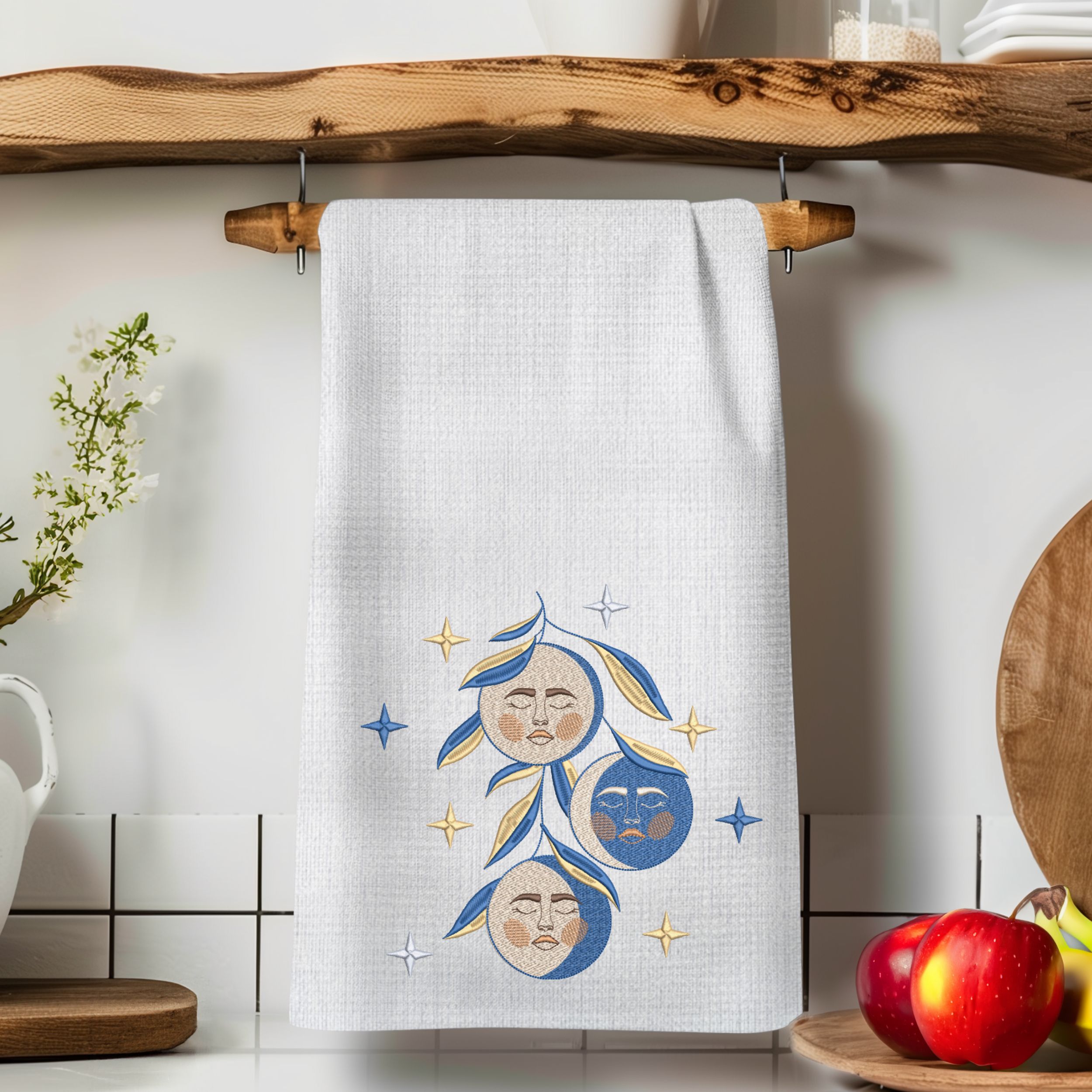 Mystical Celestial Moon Faces Stars and Leaves-9