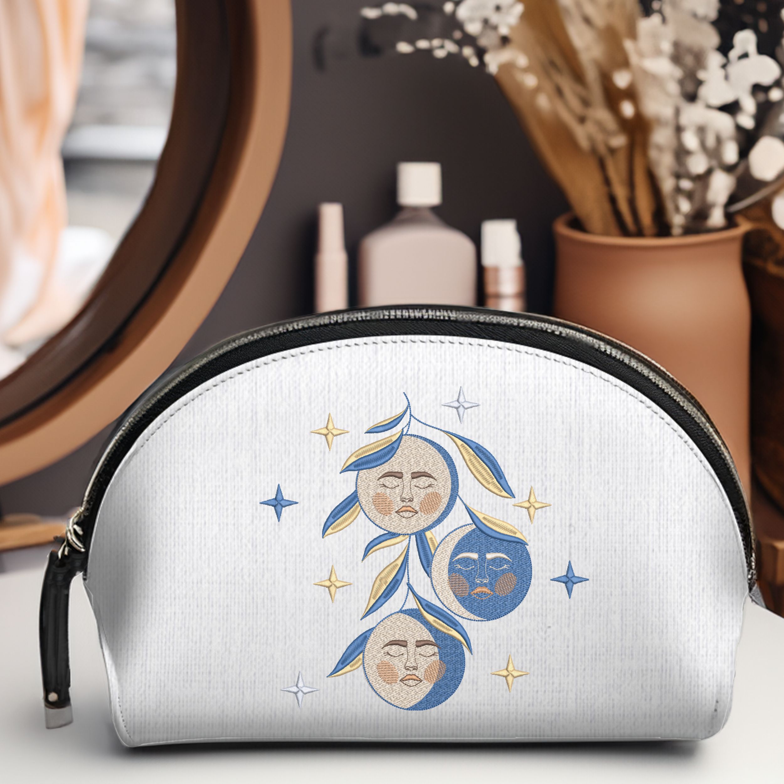 Mystical Celestial Moon Faces Stars and Leaves-10