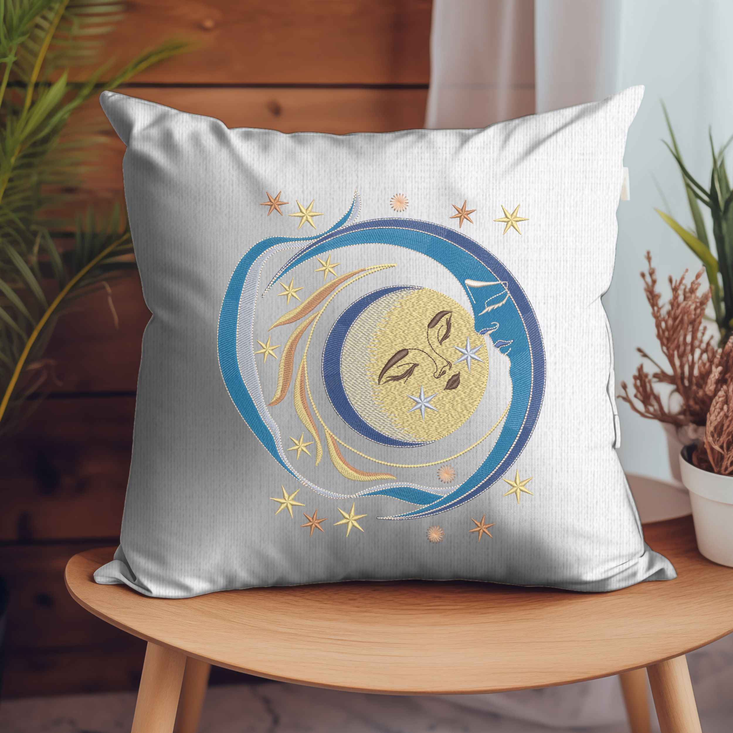 Magic Dreamy Celestial Moon Face with Crescent and Stars-6