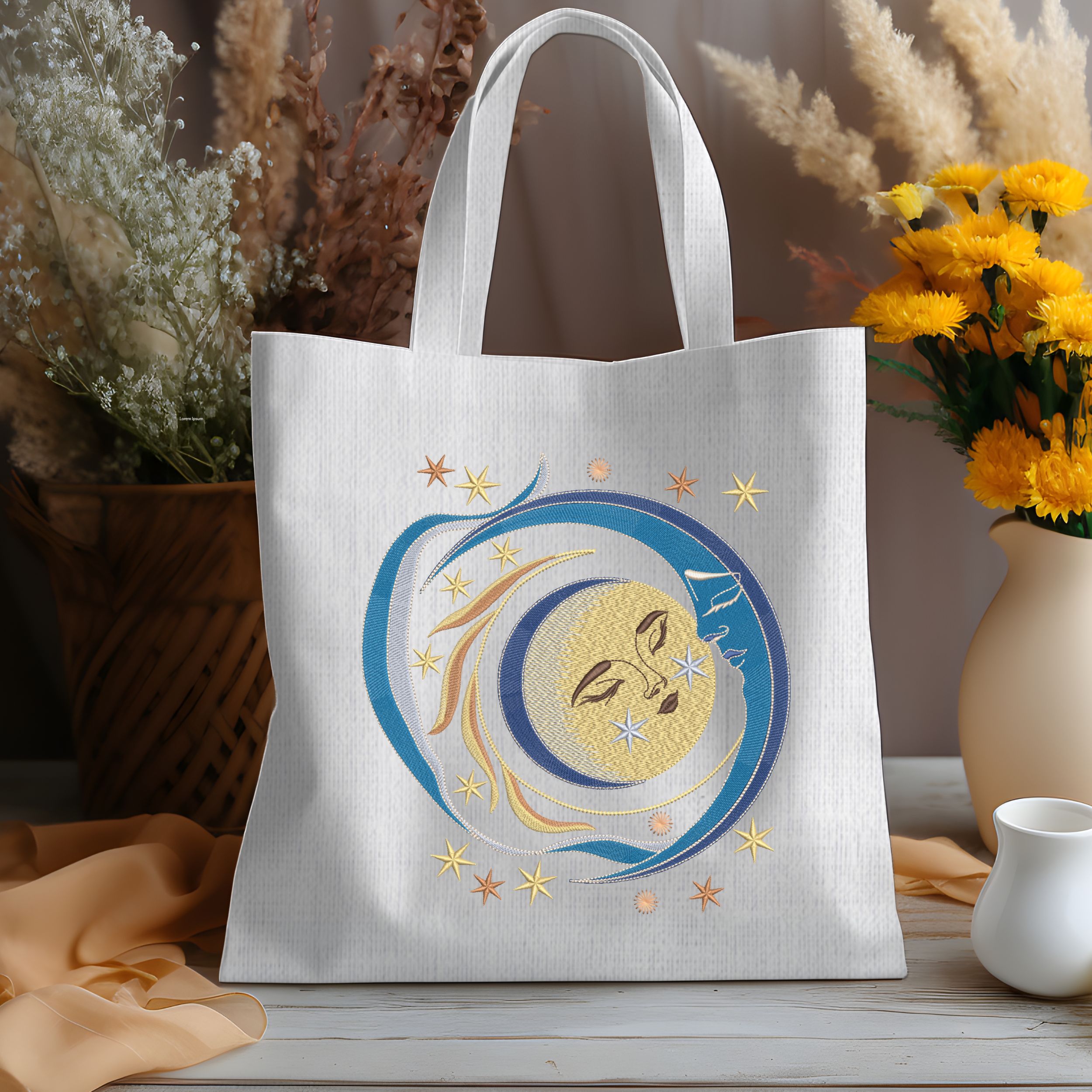 Magic Dreamy Celestial Moon Face with Crescent and Stars-8