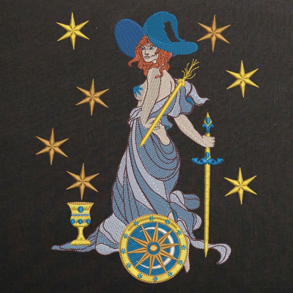 Wiccan Priestess, Wand Sword Chalice, Stars-3