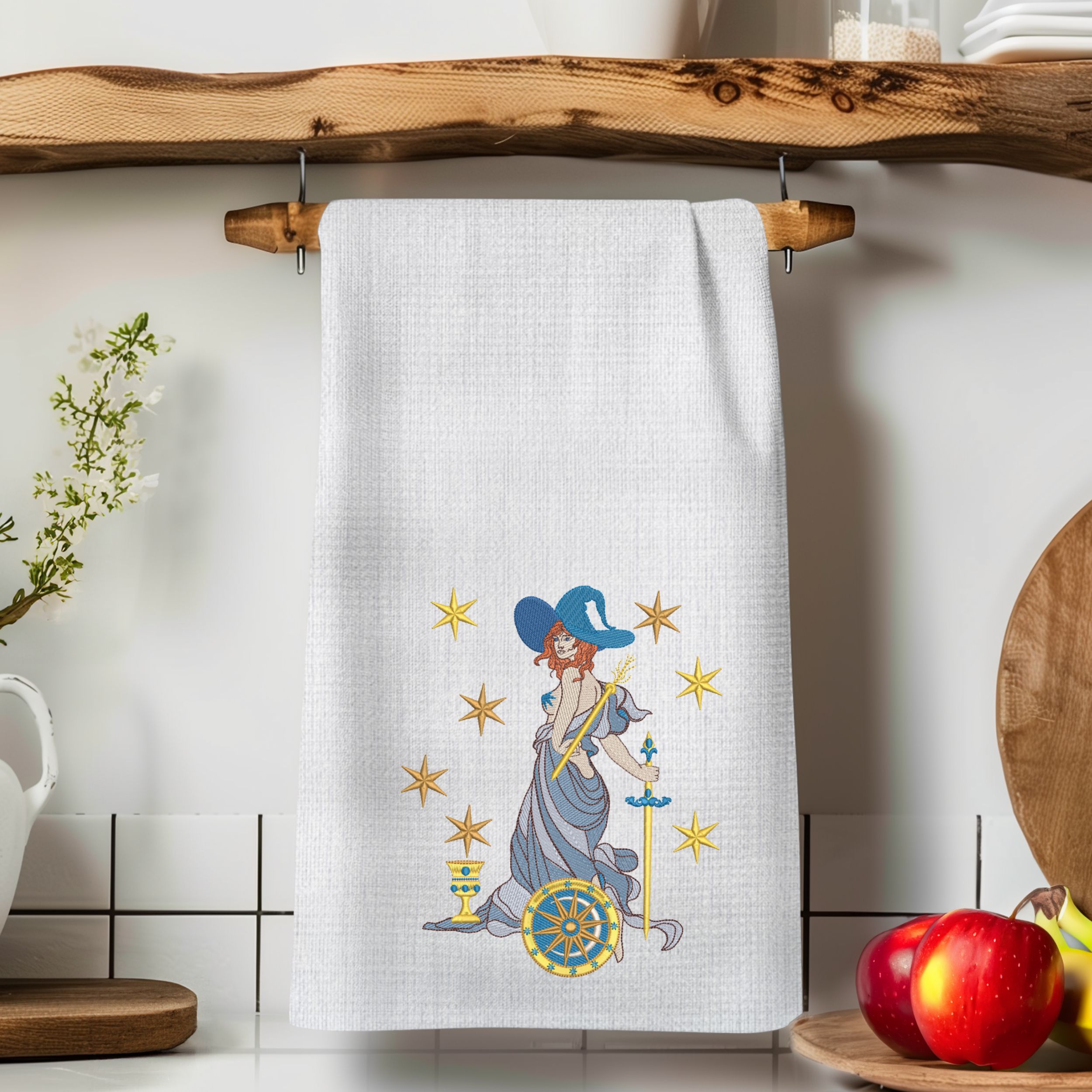Wiccan Priestess, Wand Sword Chalice, Stars-10
