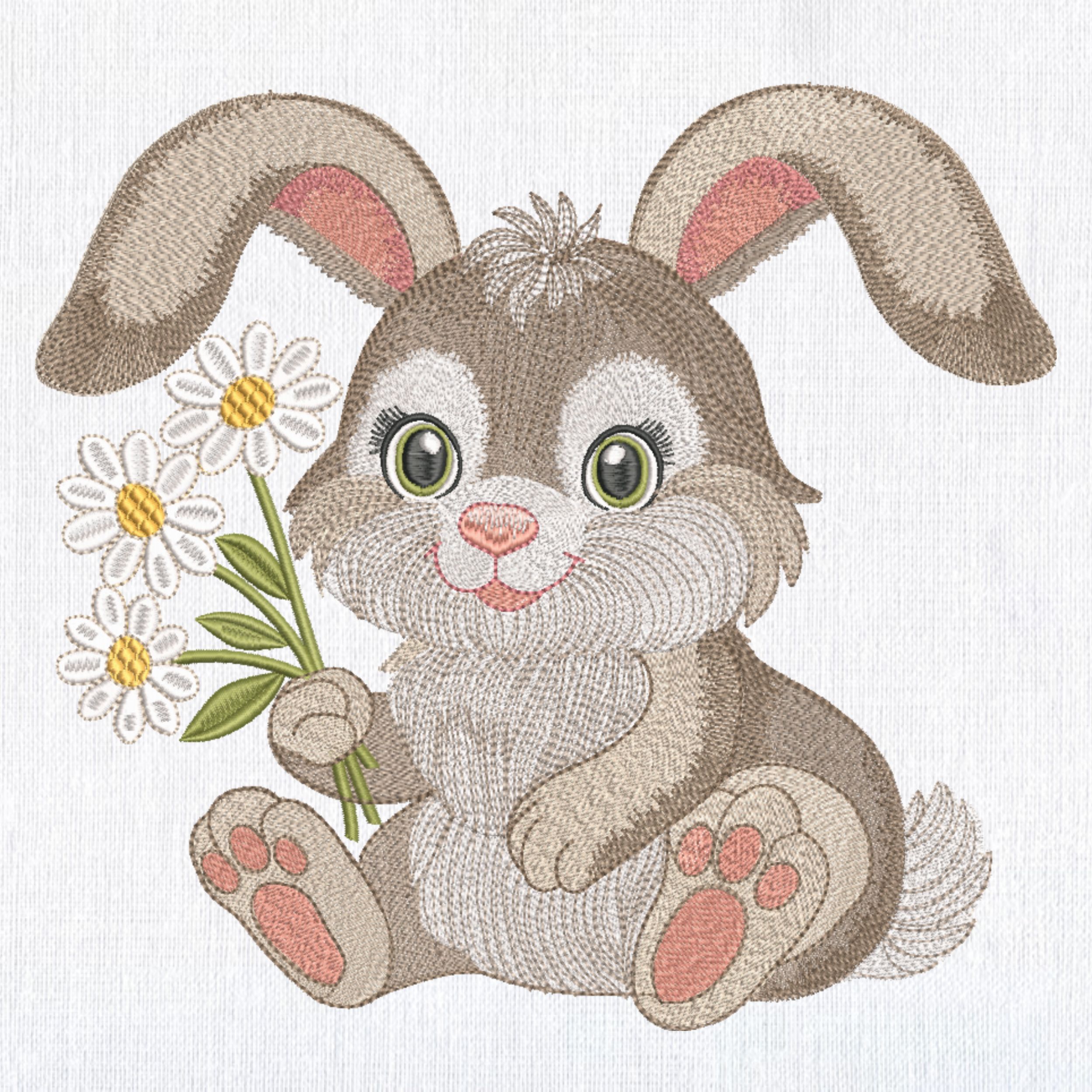Cute Fluffy Bunny Holding Daisies-3