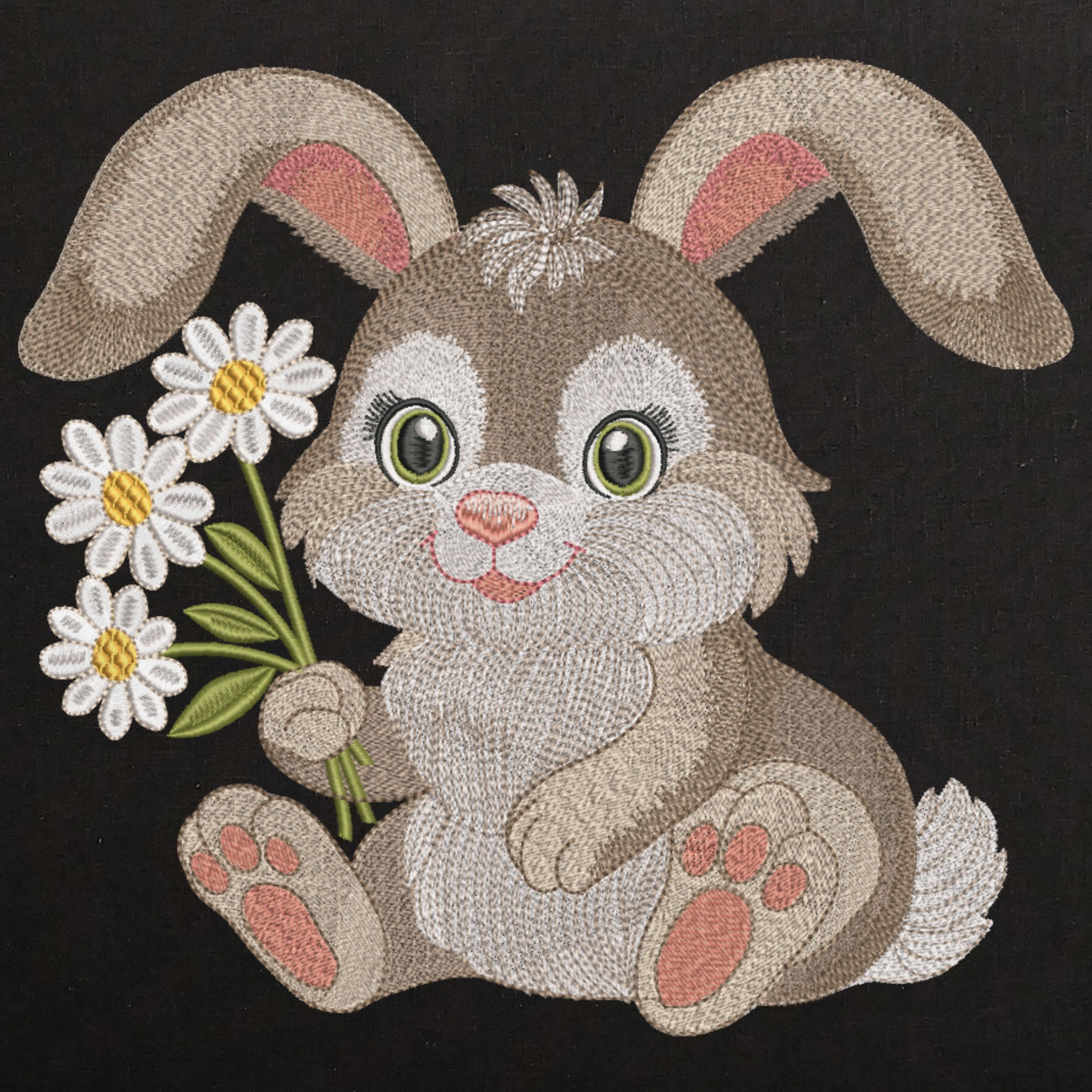 Cute Fluffy Bunny Holding Daisies-4