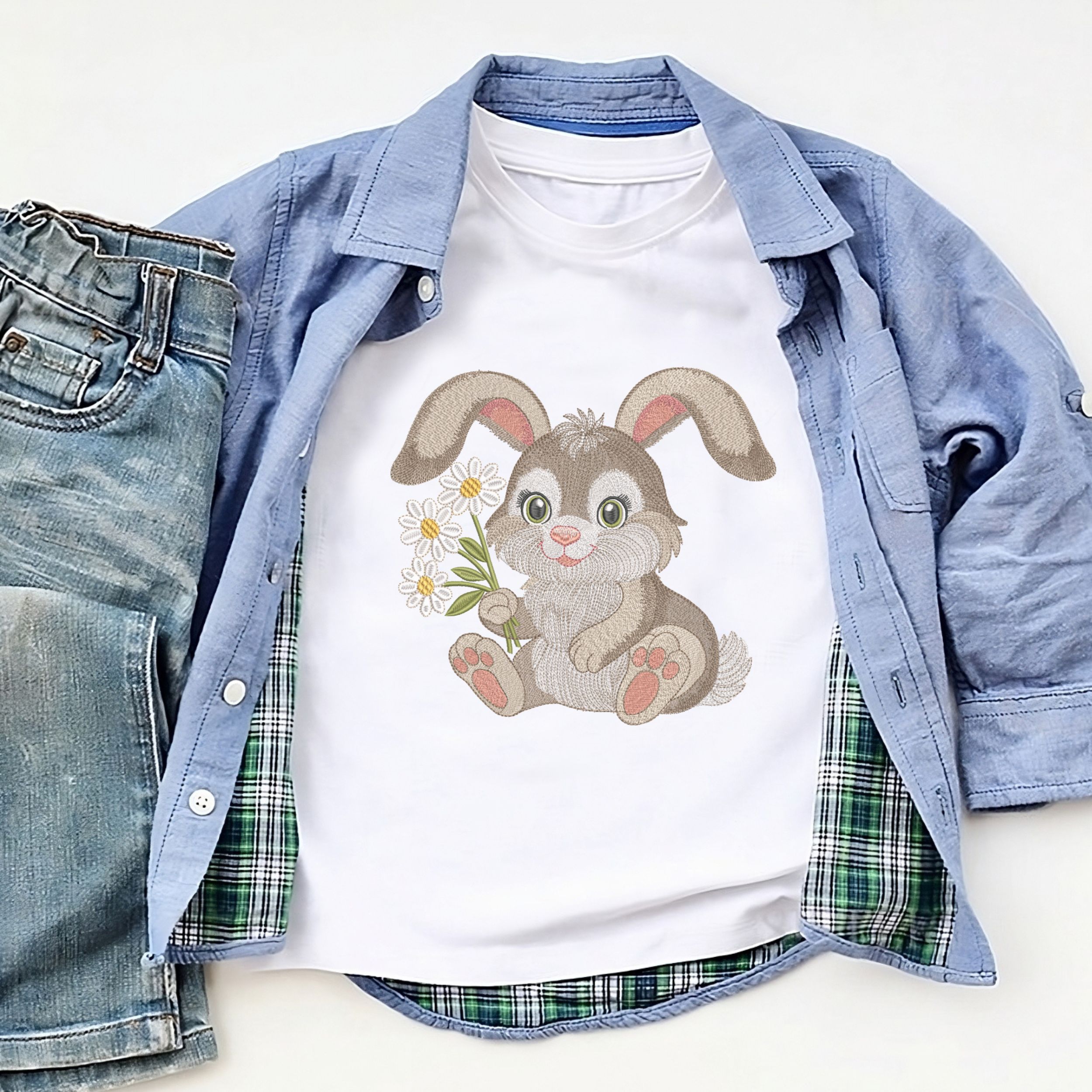 Cute Fluffy Bunny Holding Daisies-7