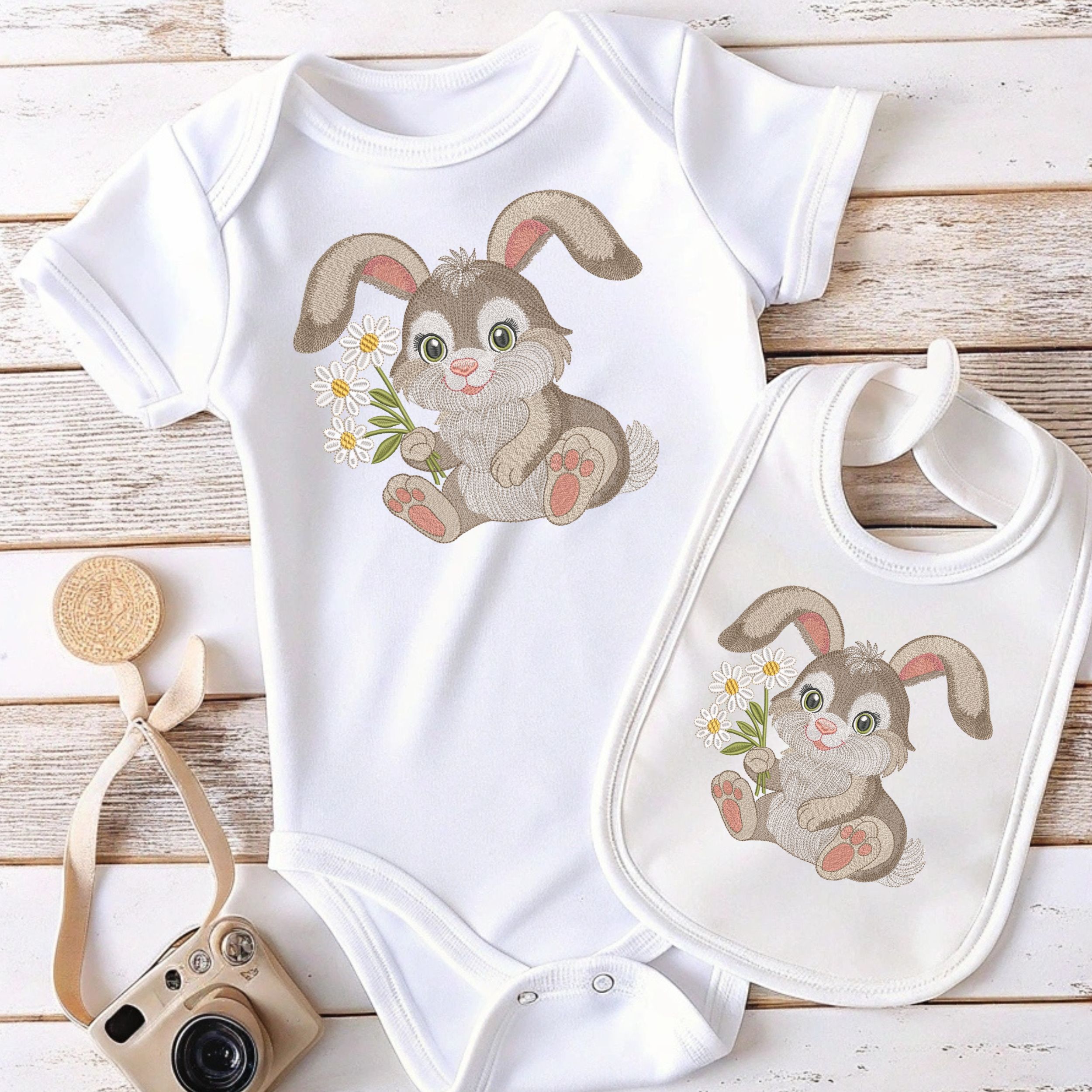 Cute Fluffy Bunny Holding Daisies-8