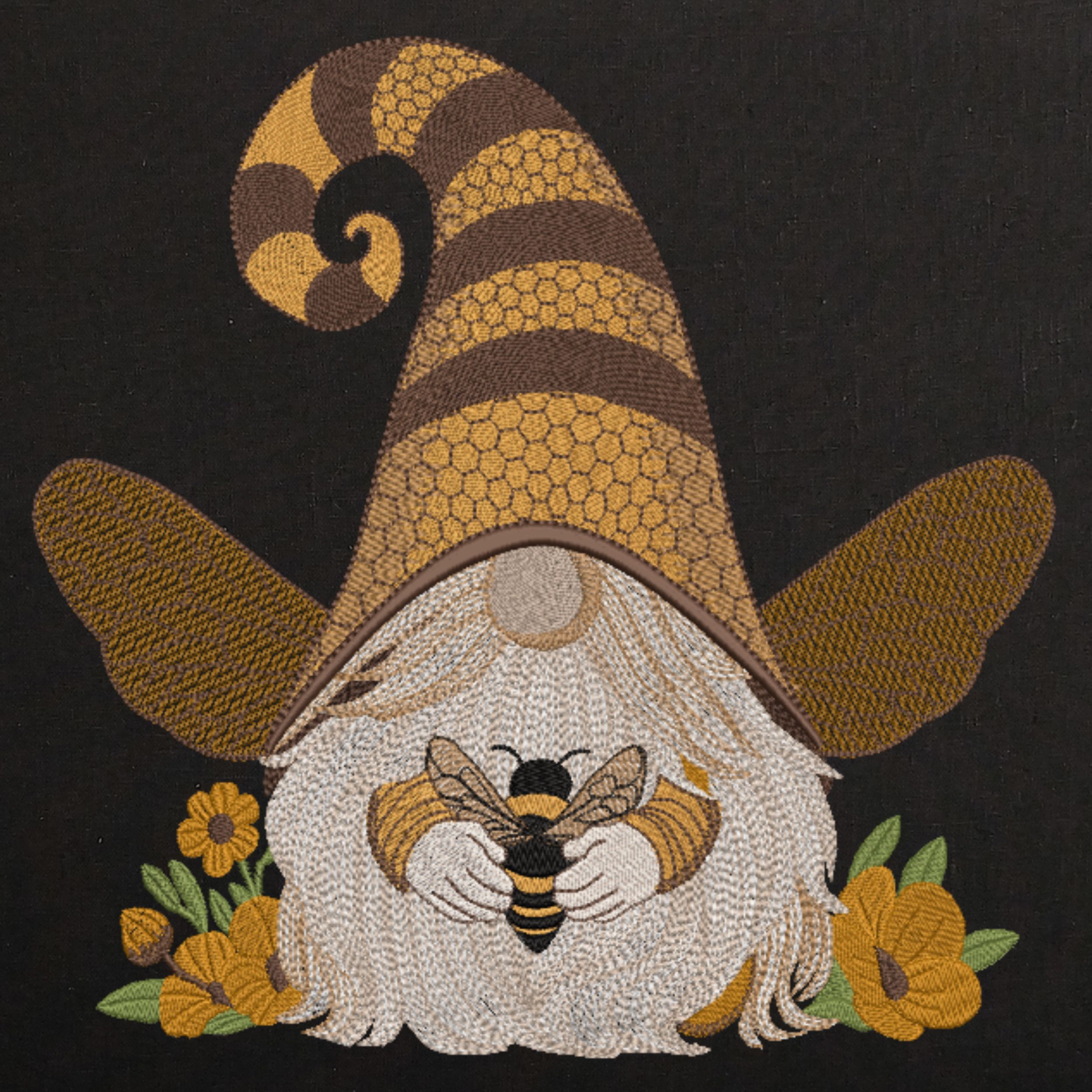 Yellow Honey Bee Gnome on black