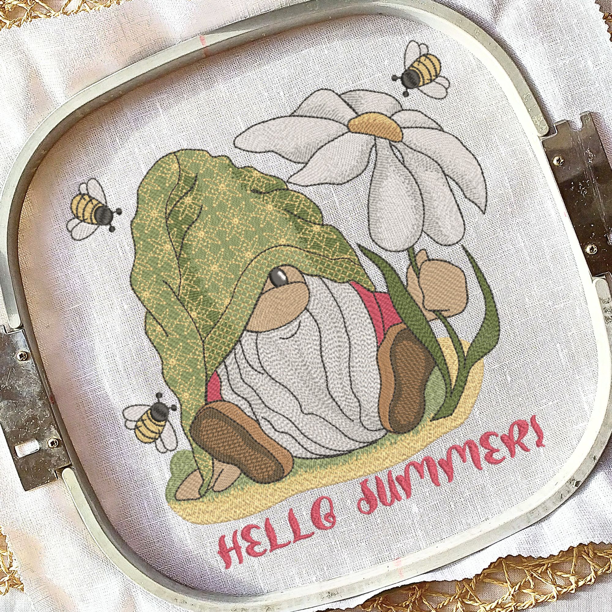 Cute Summer Gnome with Chamomile and Bees-5