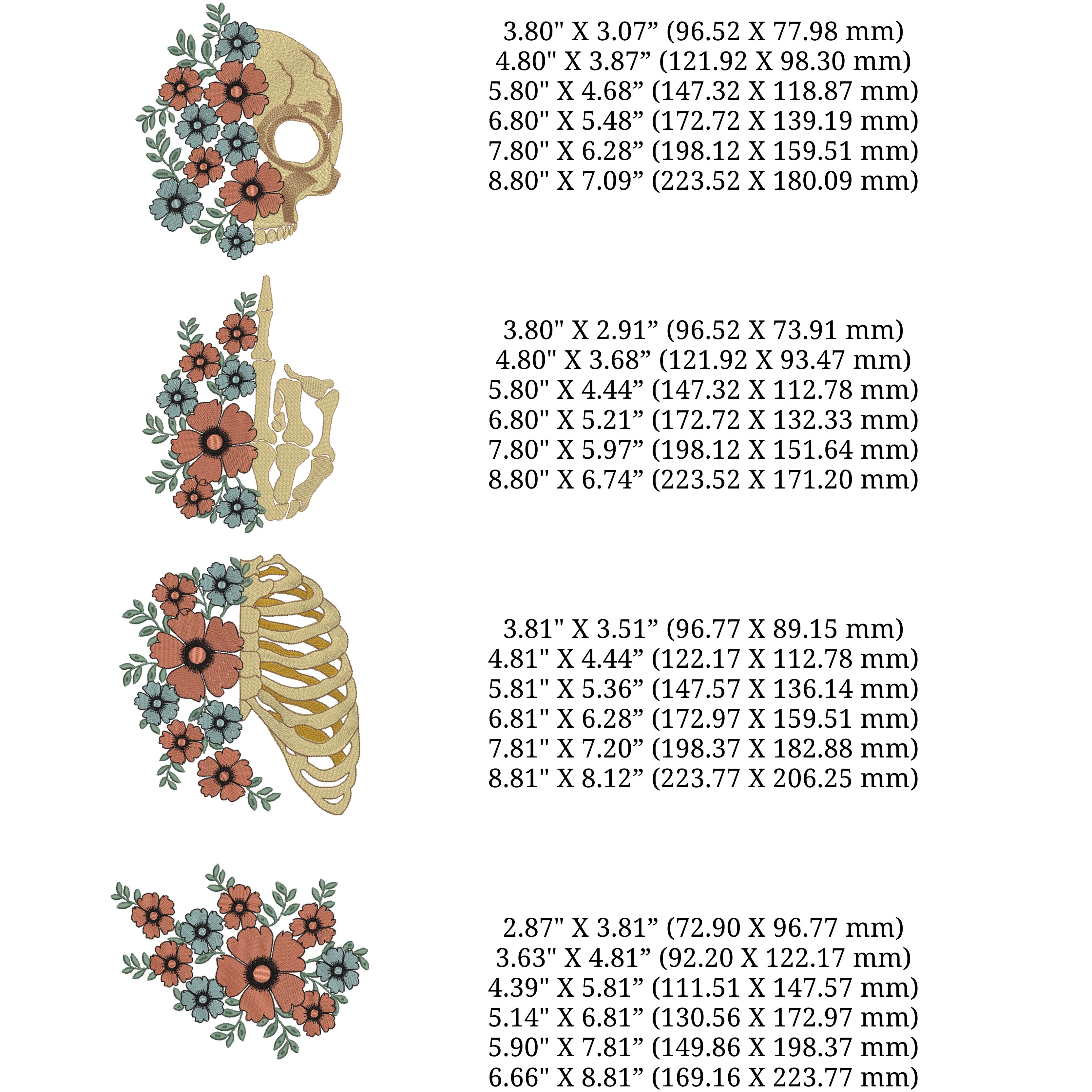 Set of 4 Skull with Flower-9