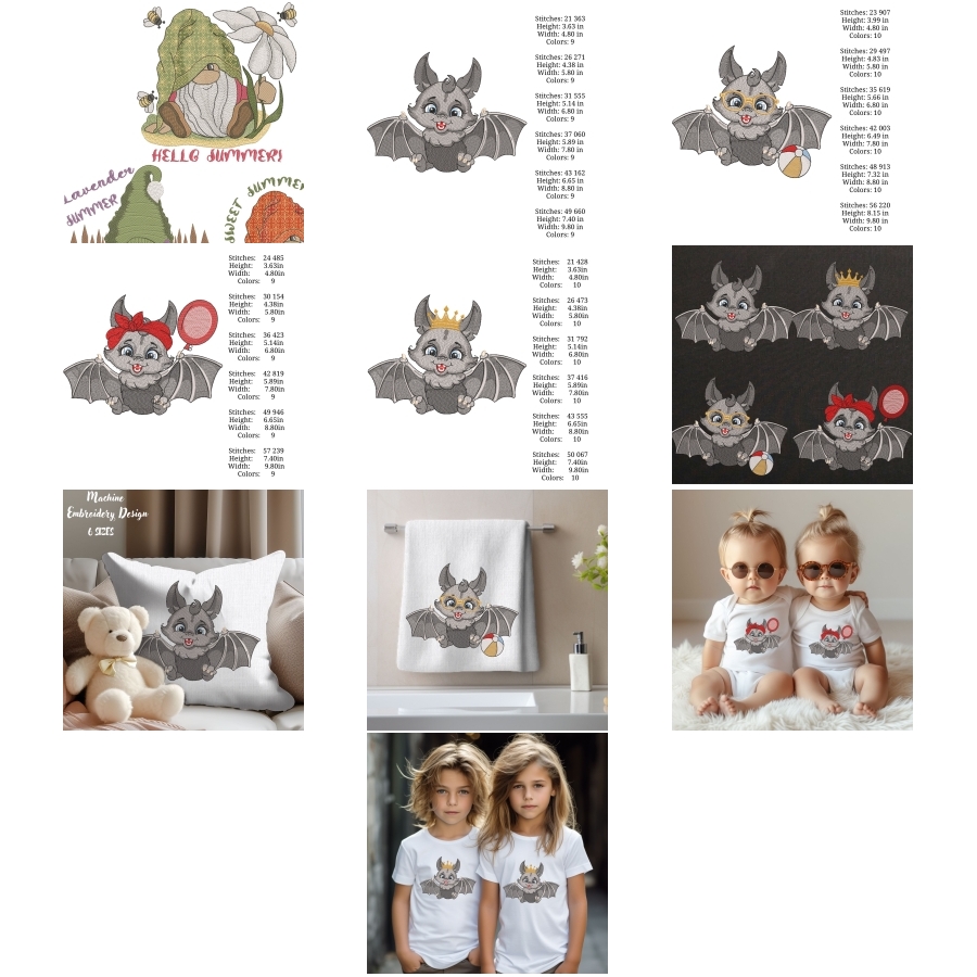 Set of 4 Cartoon Gray Bat Cute Baby King