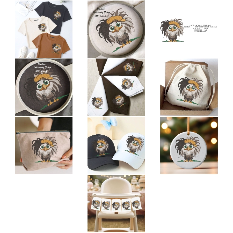 4x4 Hoop Funny Baby Boy Bald Eagle in Hat