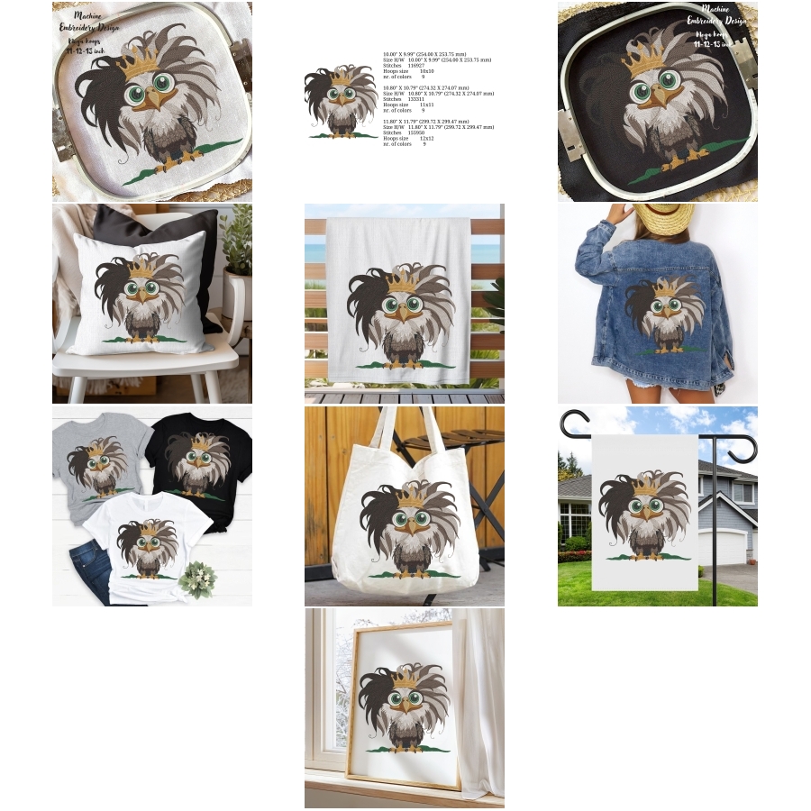 Large Hoops 11-12-14 Inch King Funny Baby Bald Eagle