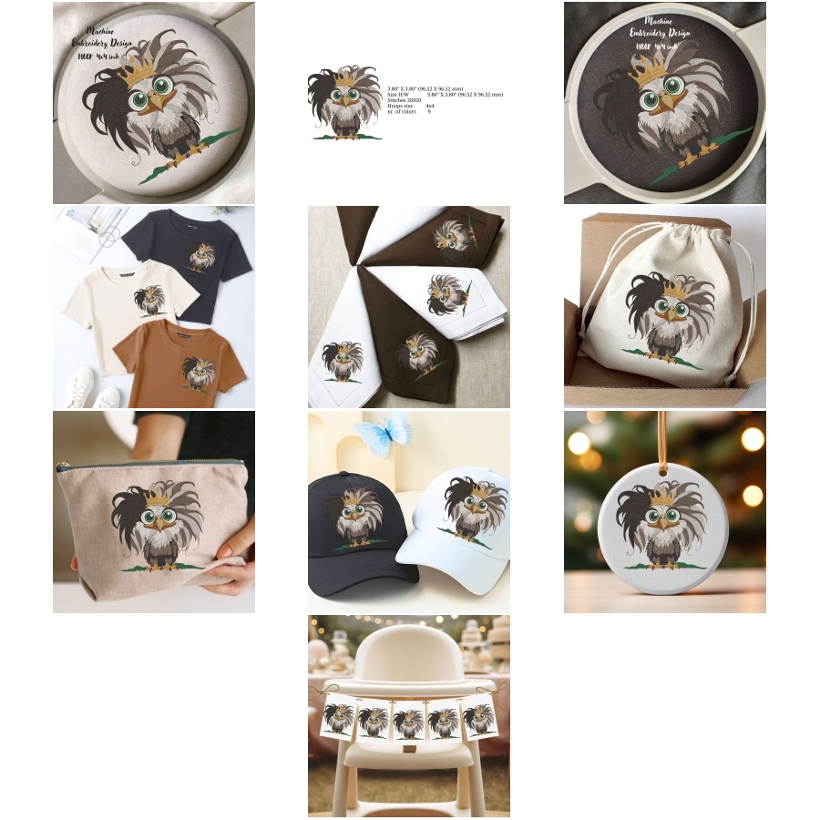 Hoops 4x4 Inch King Funny Baby Bald Eagle