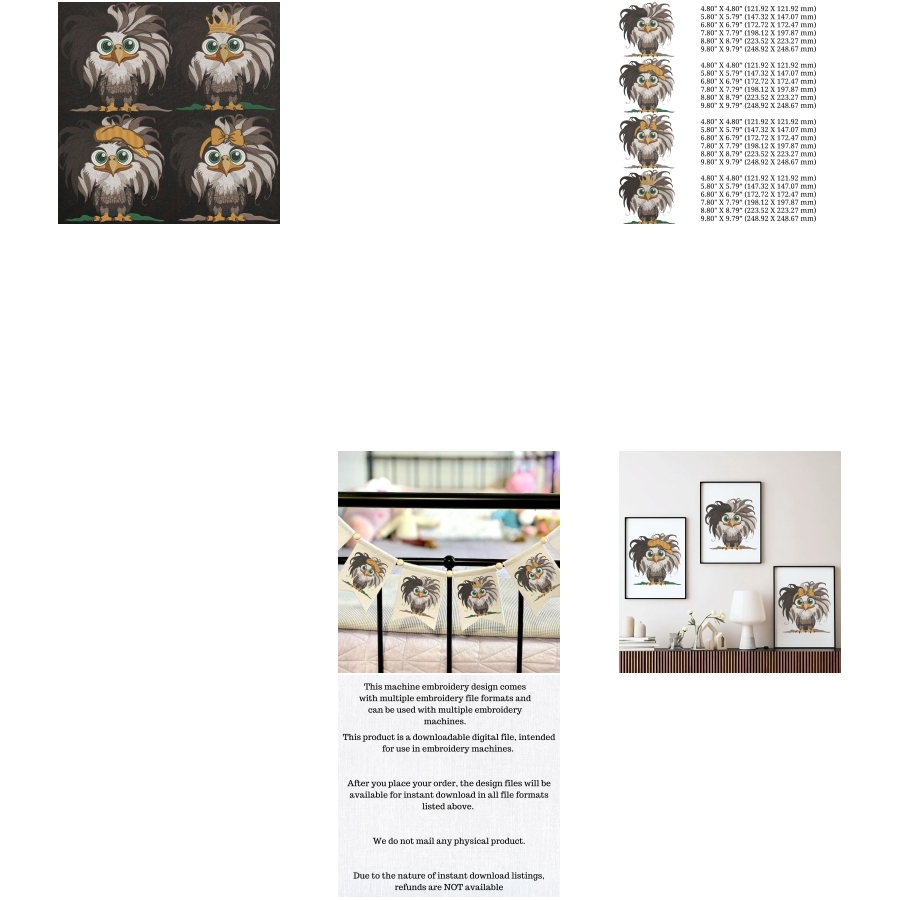 Set of 4 Funny Bald Baby Eagle on Black