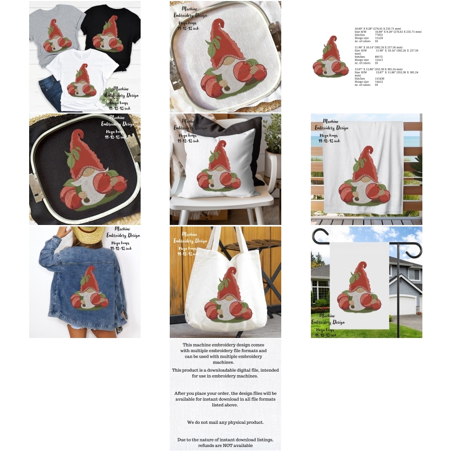 Large hoops Cute Summer Apple Gnome