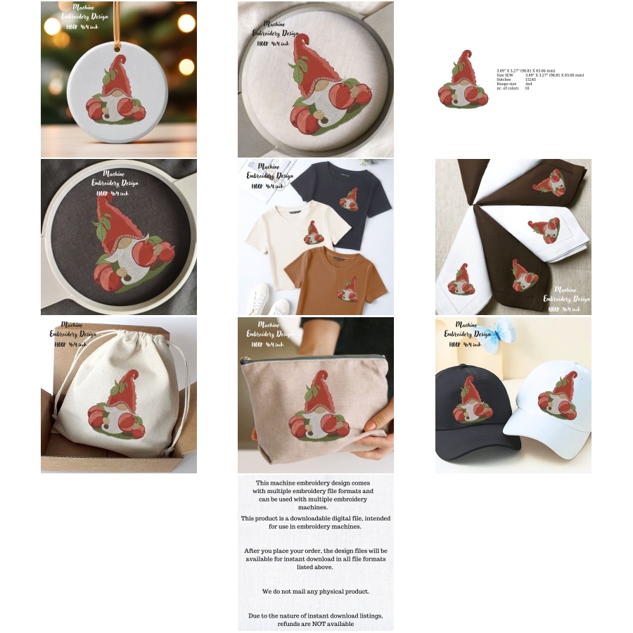 Hoops 4x4 Cute Summer Apple Gnome