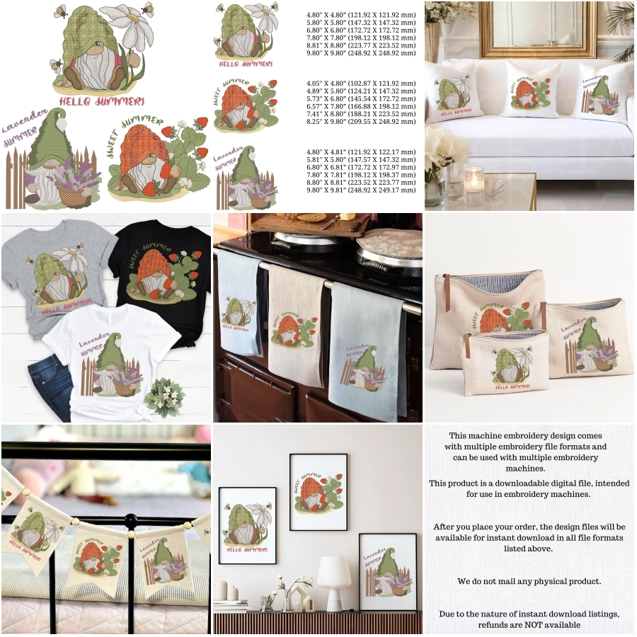 Set of 3 Cute Summer Gnome