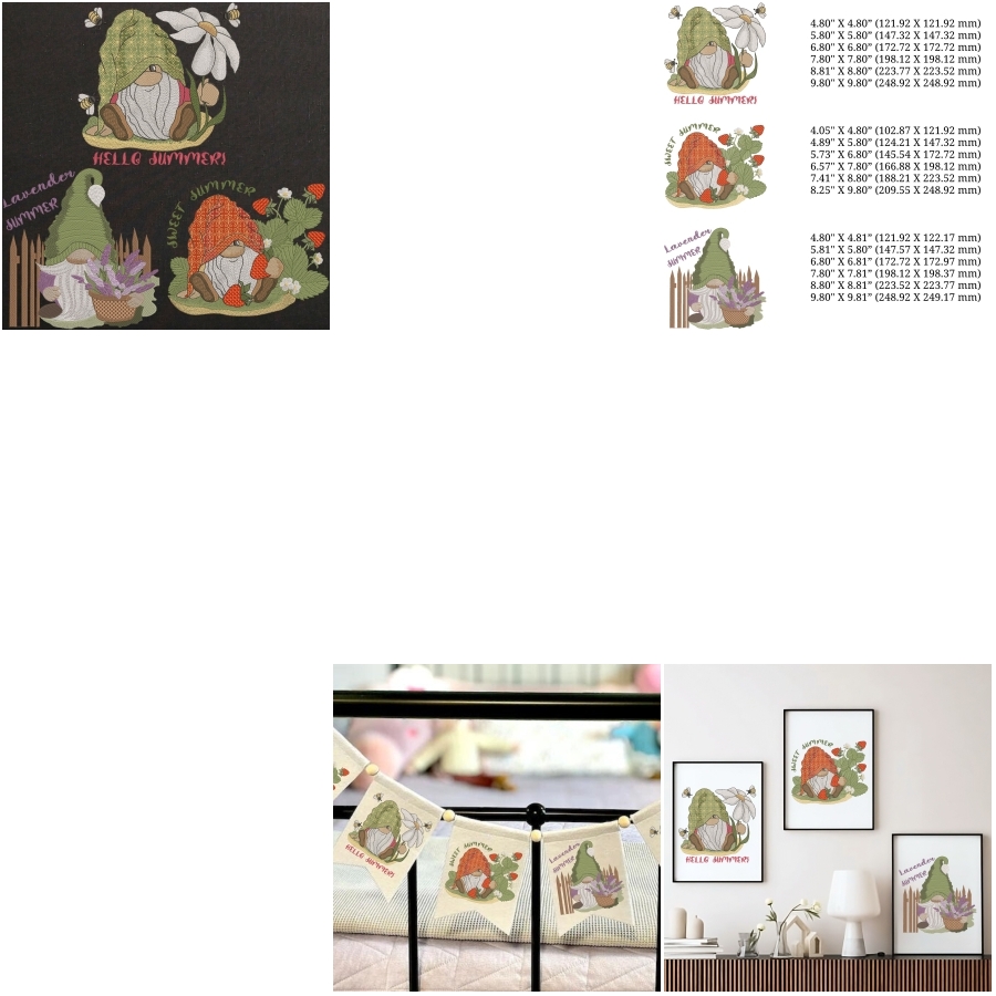 Set of 3 Cute Summer Gnome on Black