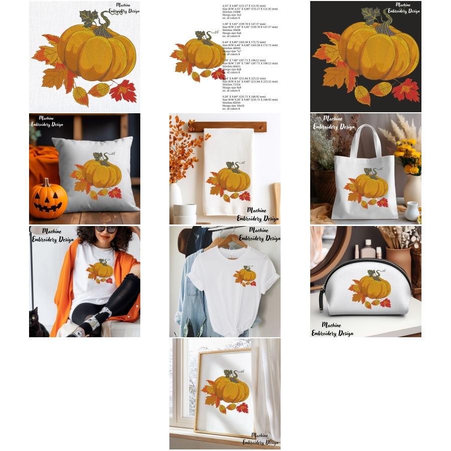 Orange Pumpkin with Fall Leaves