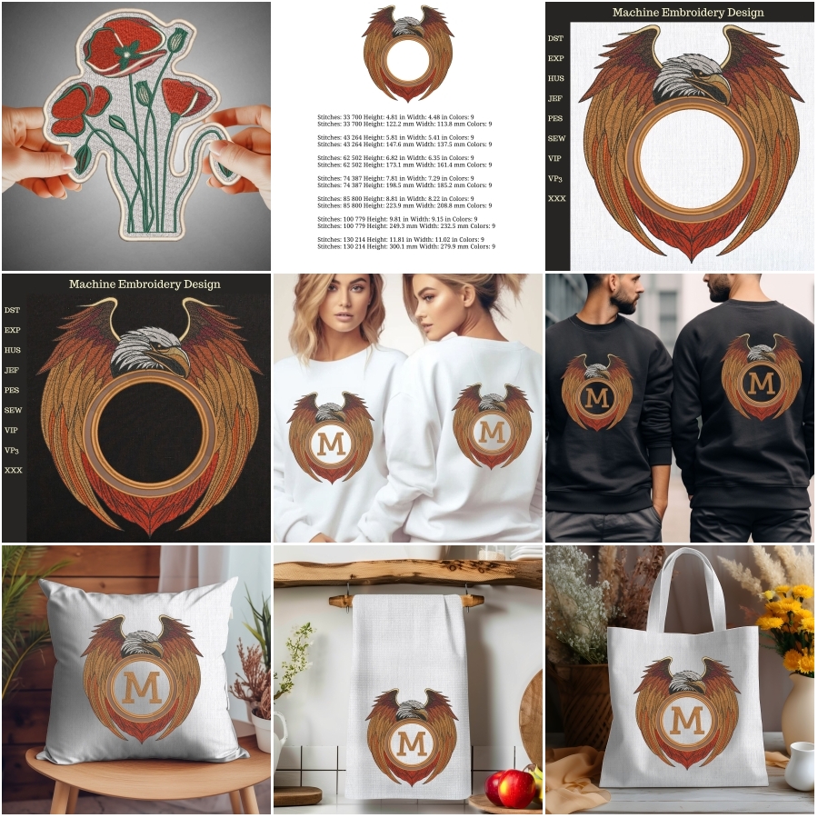 Eagle and Wings Round Monogram Frame