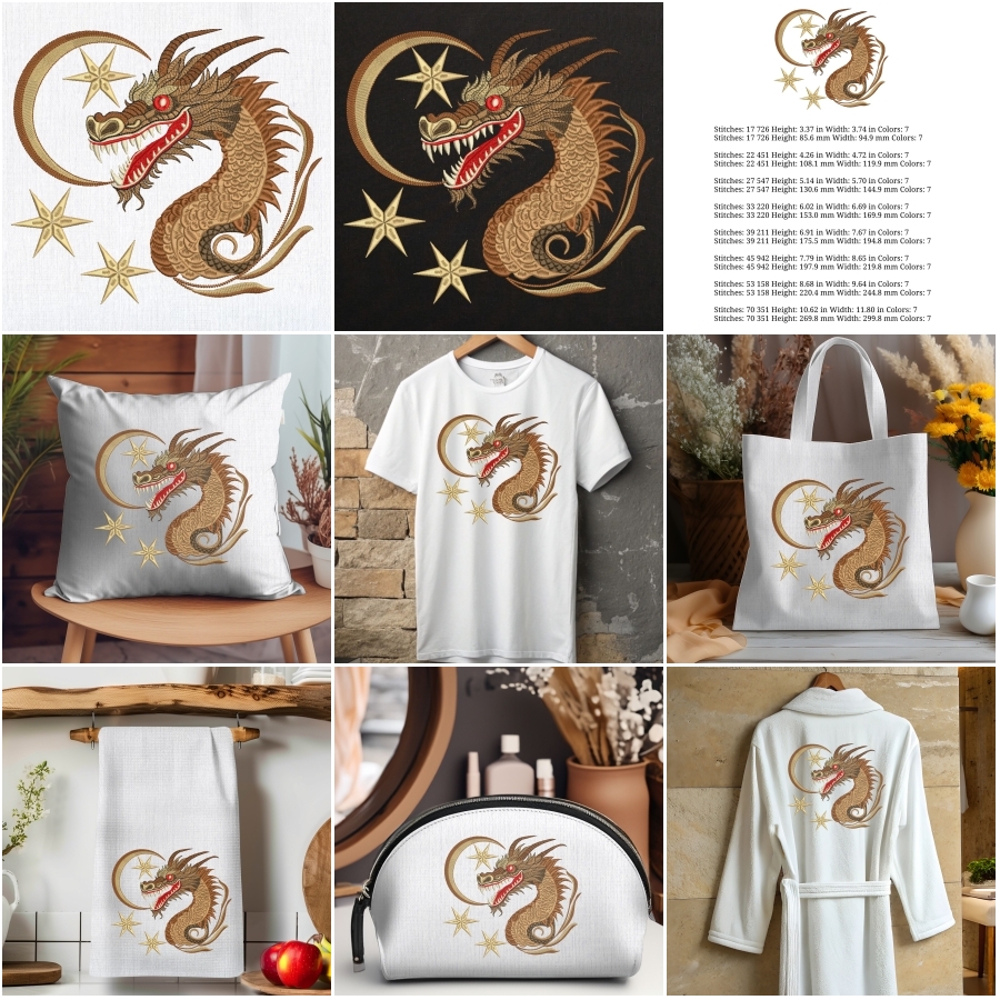 Mystical Gold Dragon Moon & Stars