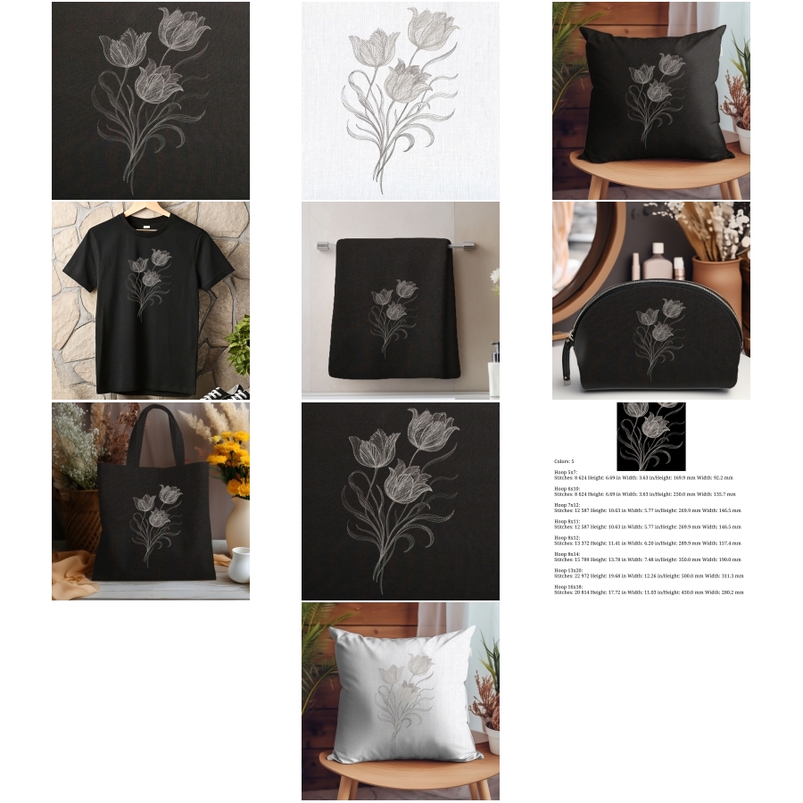 Elegant Tulip Trio Blackwork