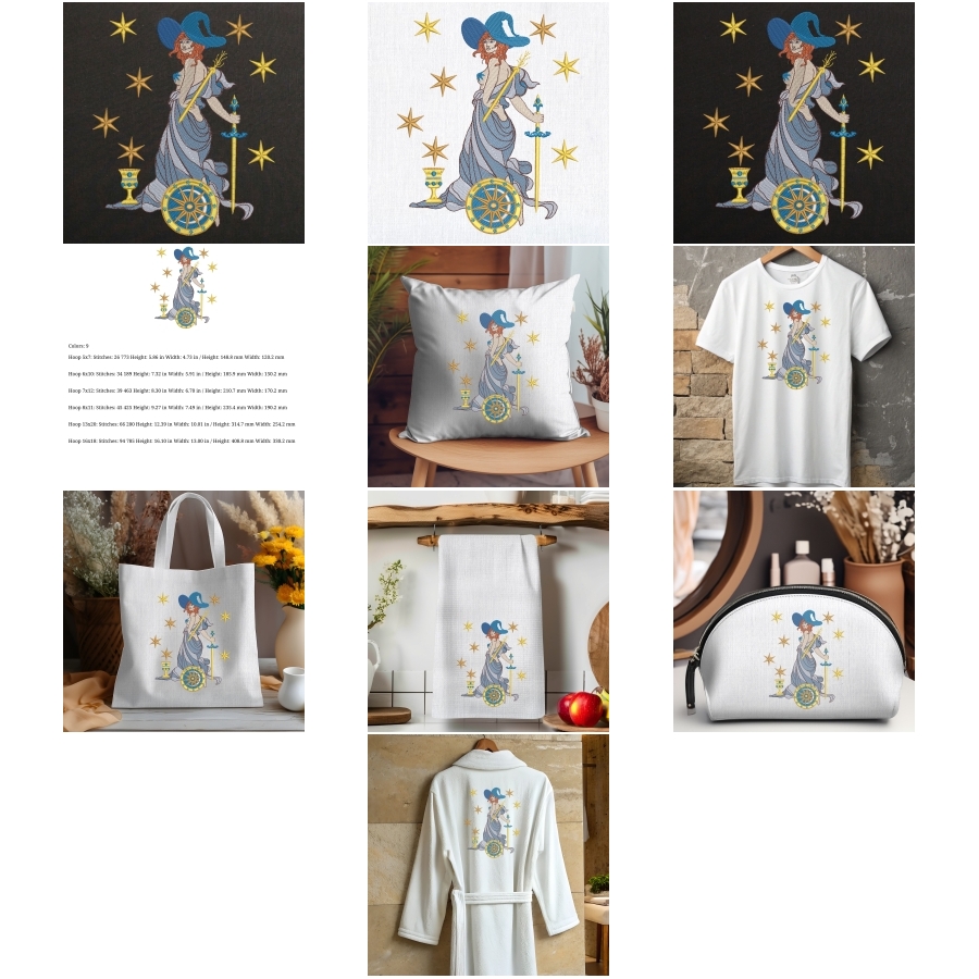 Wiccan Priestess, Wand Sword Chalice, Stars