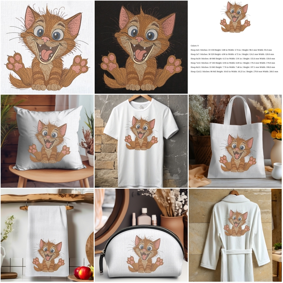 Cute Happy Cartoon Cat with Big Eyes