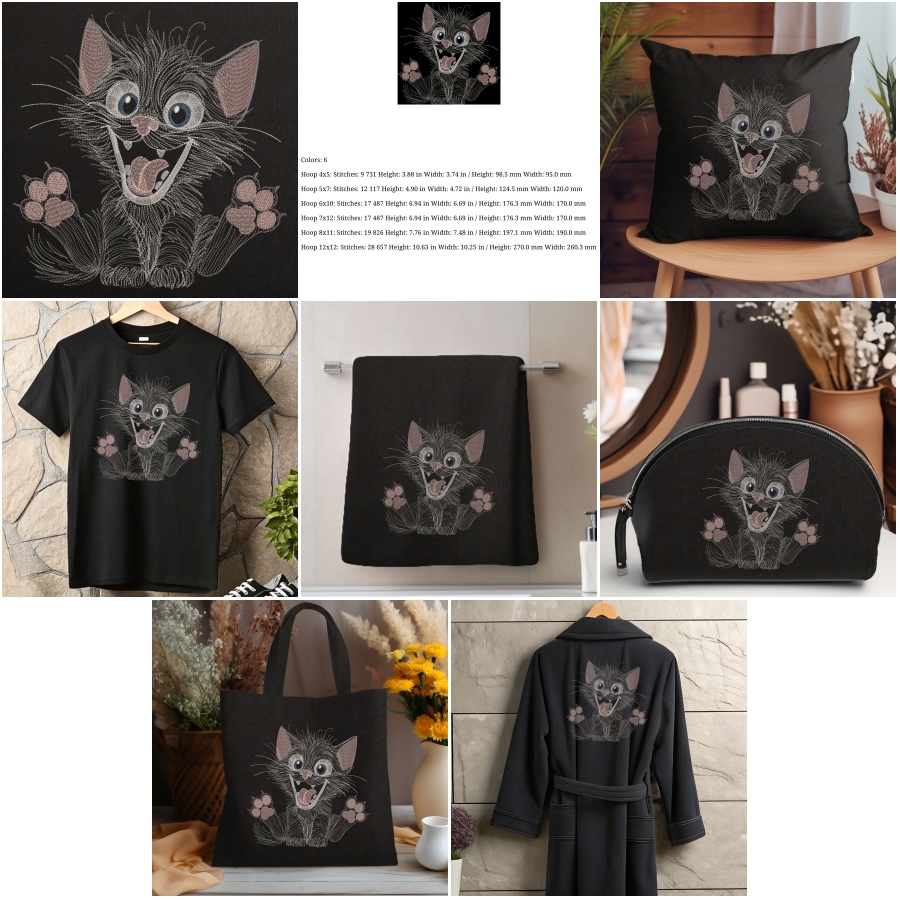 Funny Furry Black Cartoon Cat