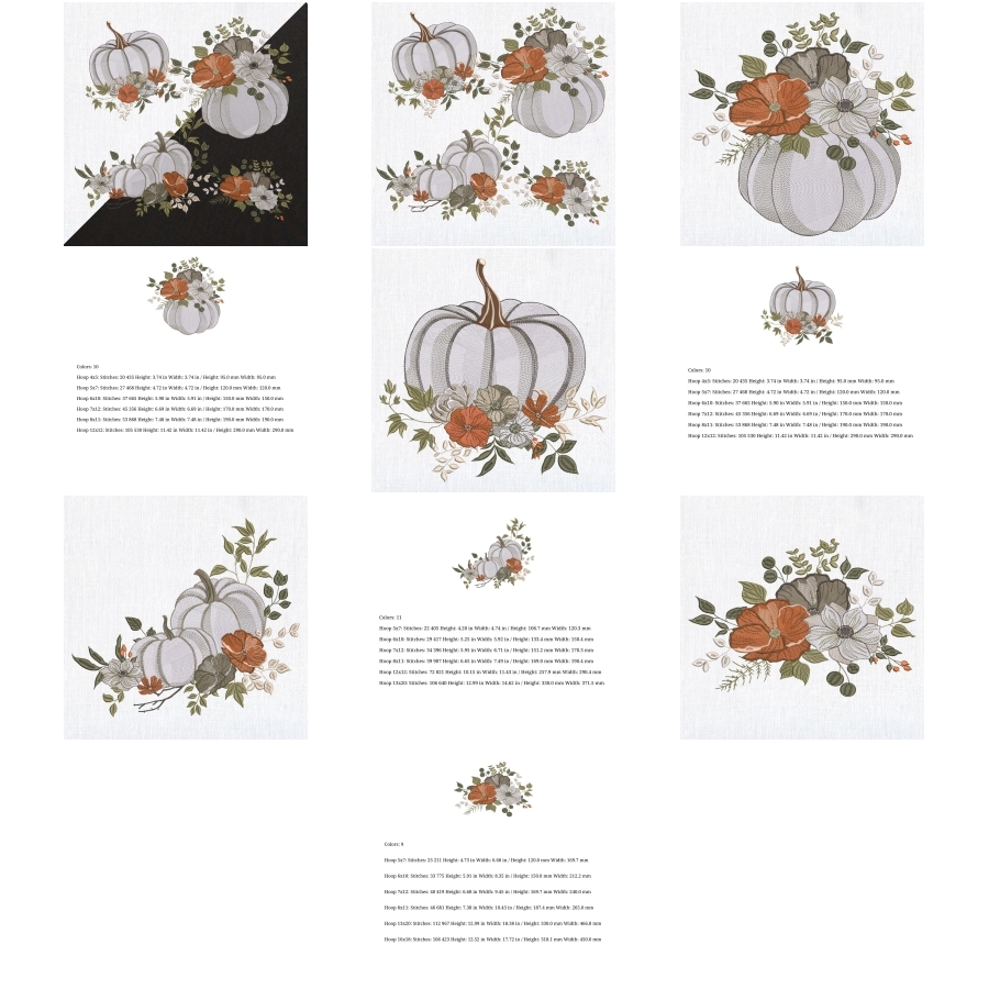 Set 4 Elegant White Pumpkin Fall Floral