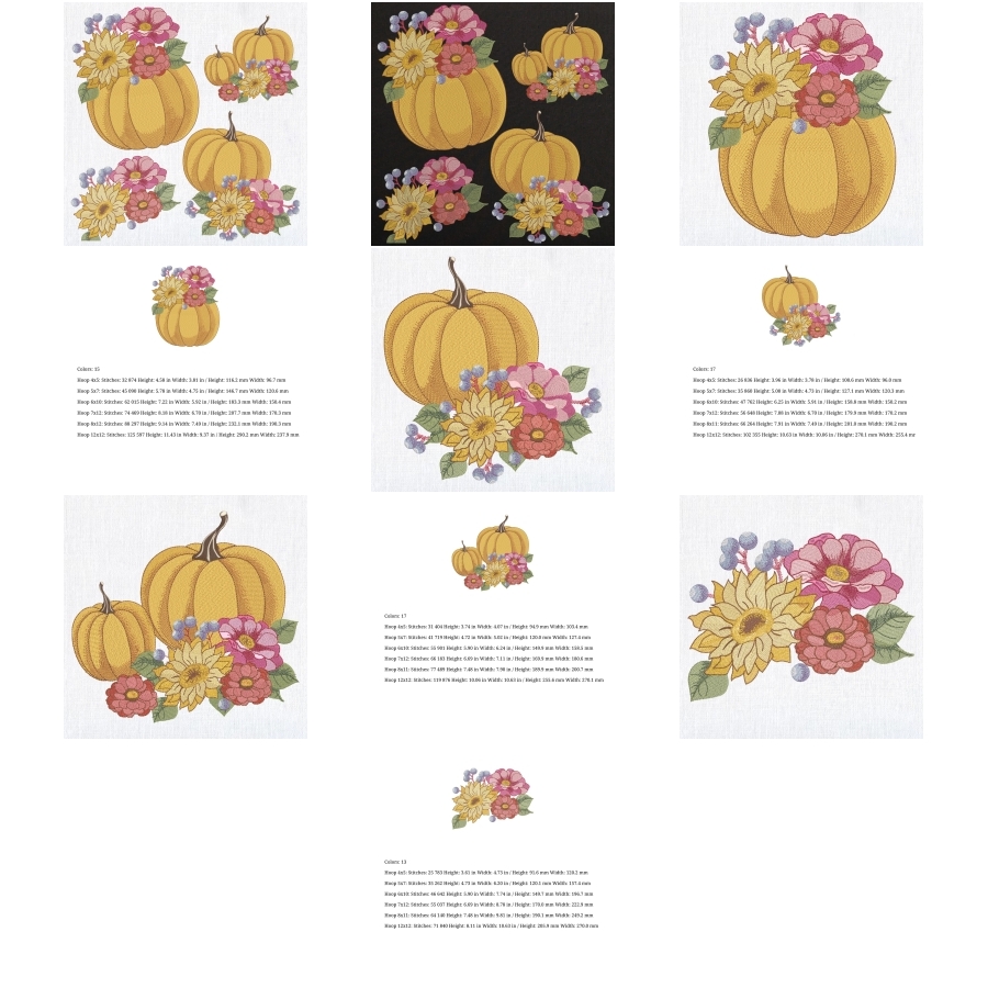 Set of 4 Colorful Floral fall Pumpkins