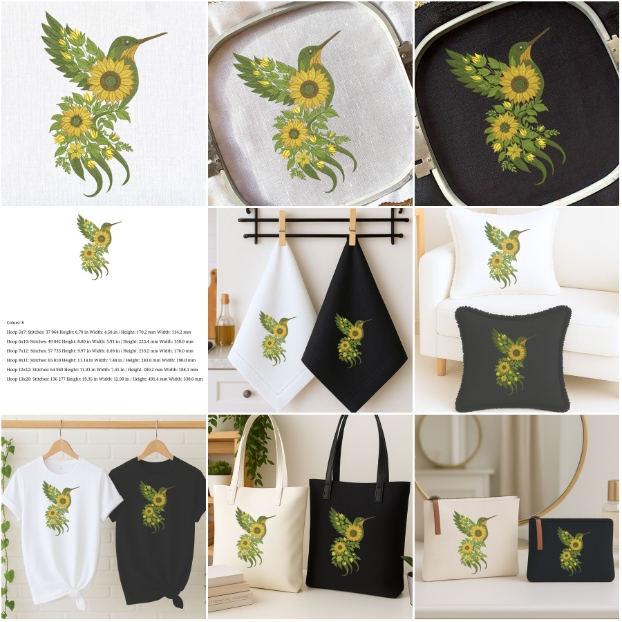 Sunflower Floral Hummingbird