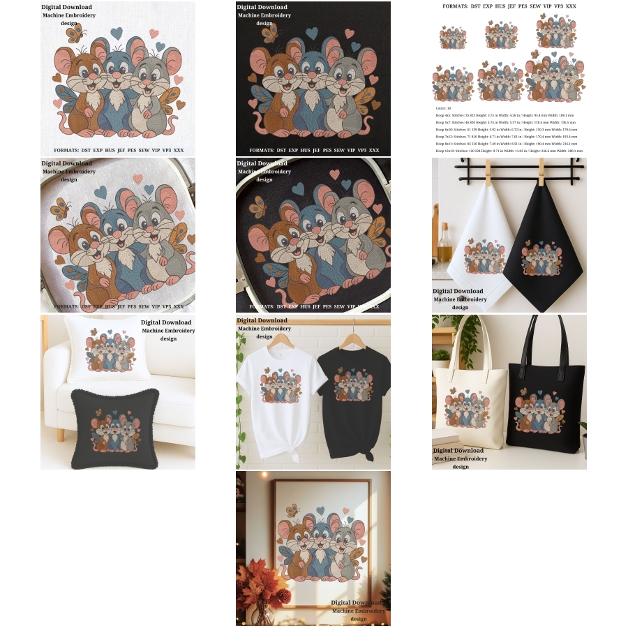 Cute Mice Funny mouse friends  Valentine Love Cartoon Style