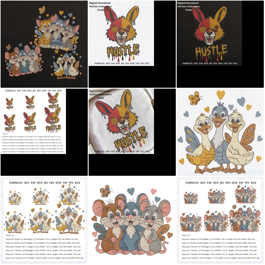 Cats Mice Geese Animals Cartoon Style