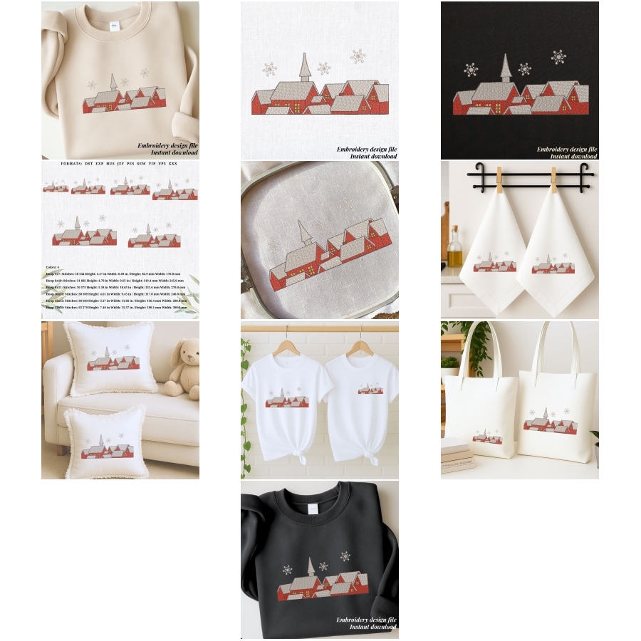 Retro Christmas Winter Village Nordic houses